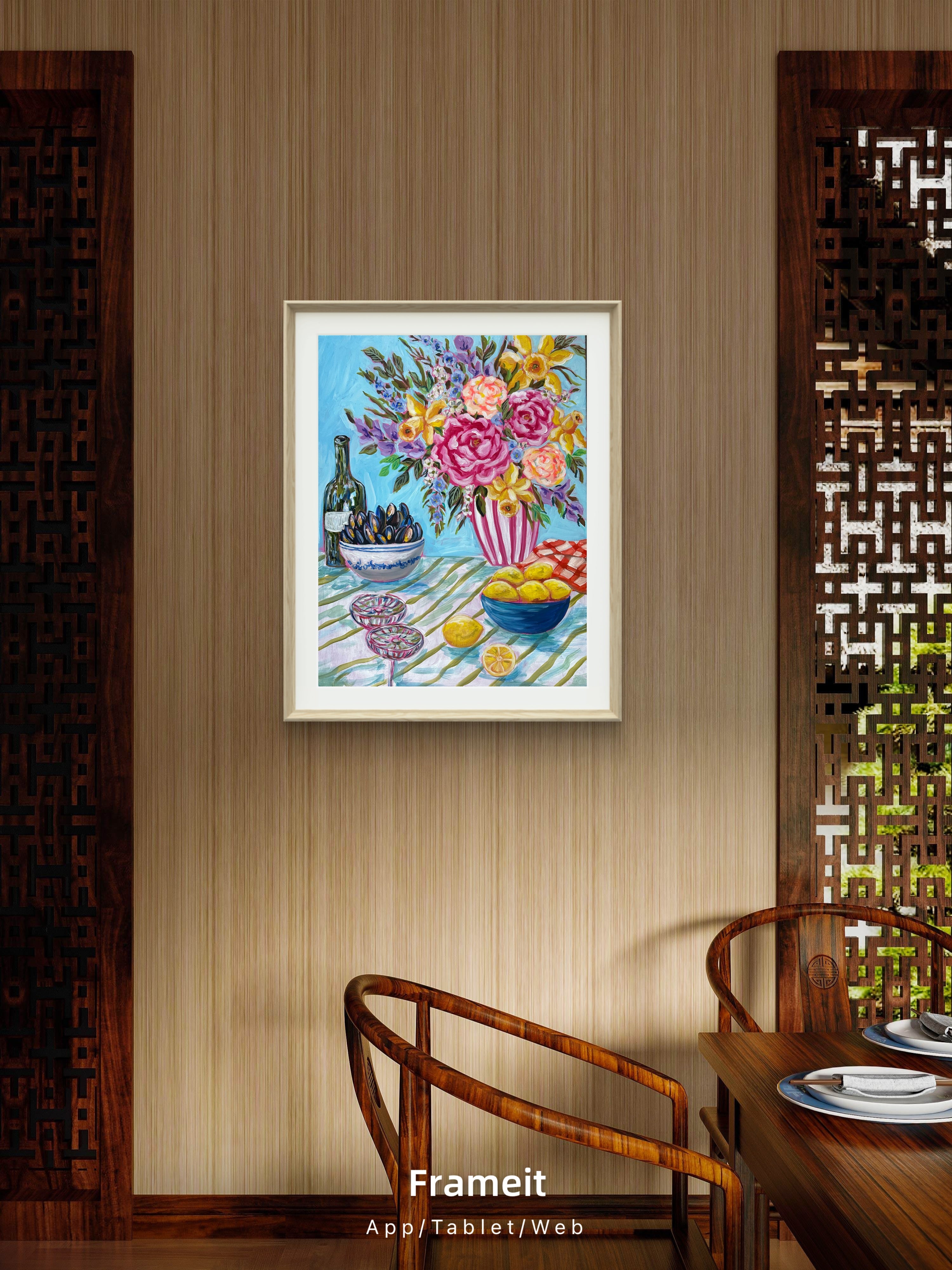 Vibrant Floral Still Life Painting, Kitchen Wall Decor, Acrylic Art