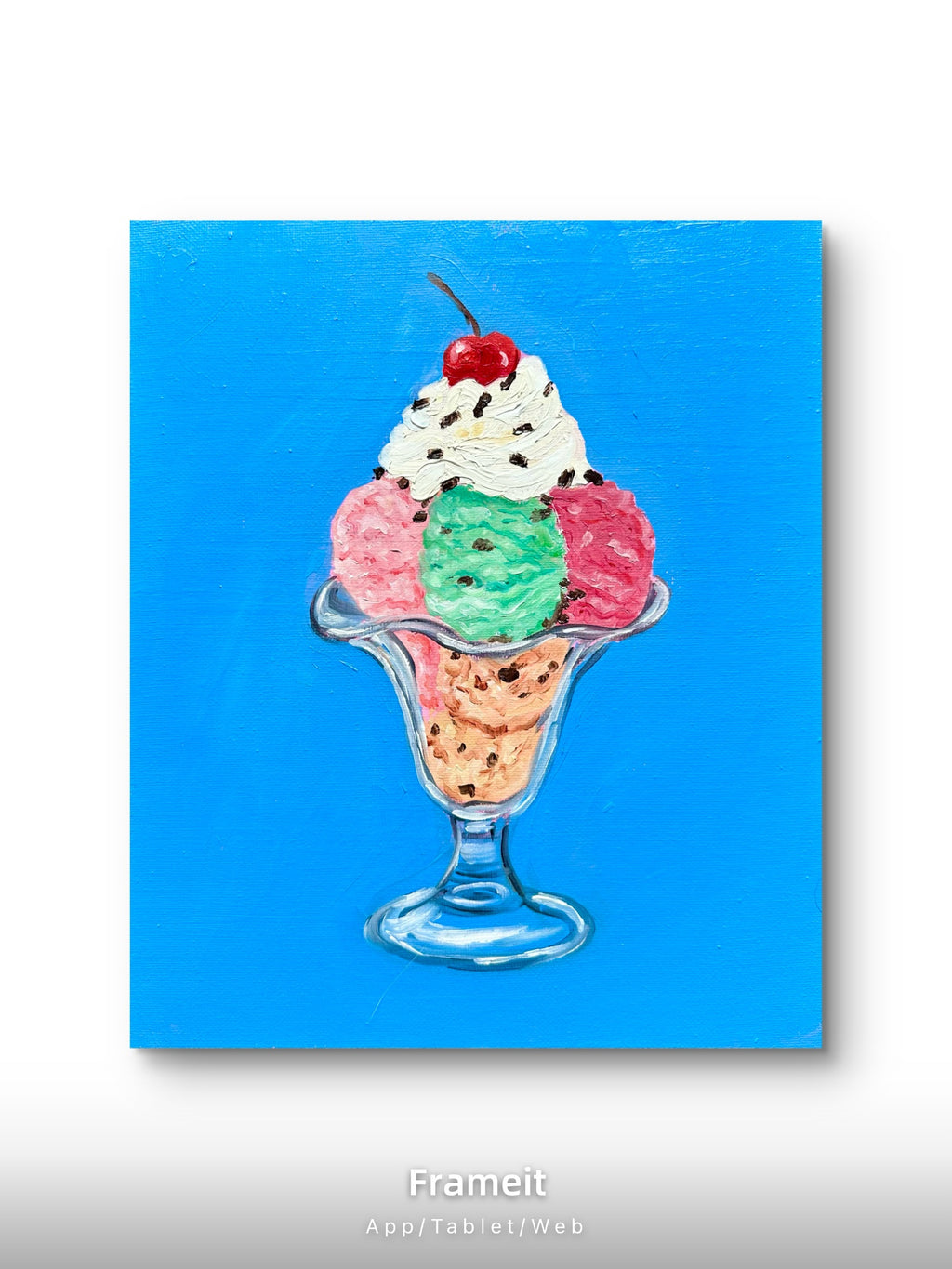 Icecream and cherry on top-Original oil painting on canvas
