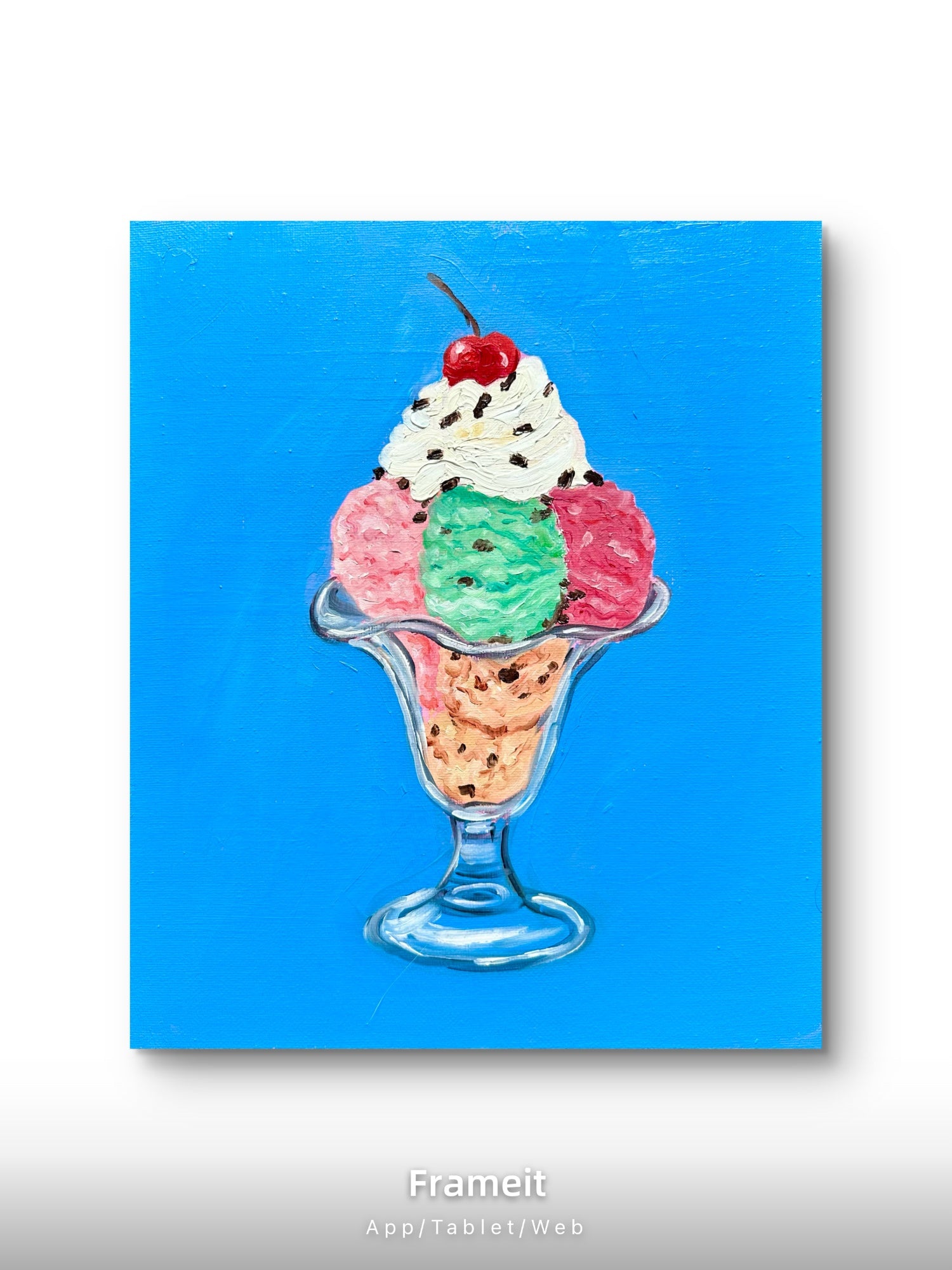 Icecream and cherry on top-Original oil painting on canvas
