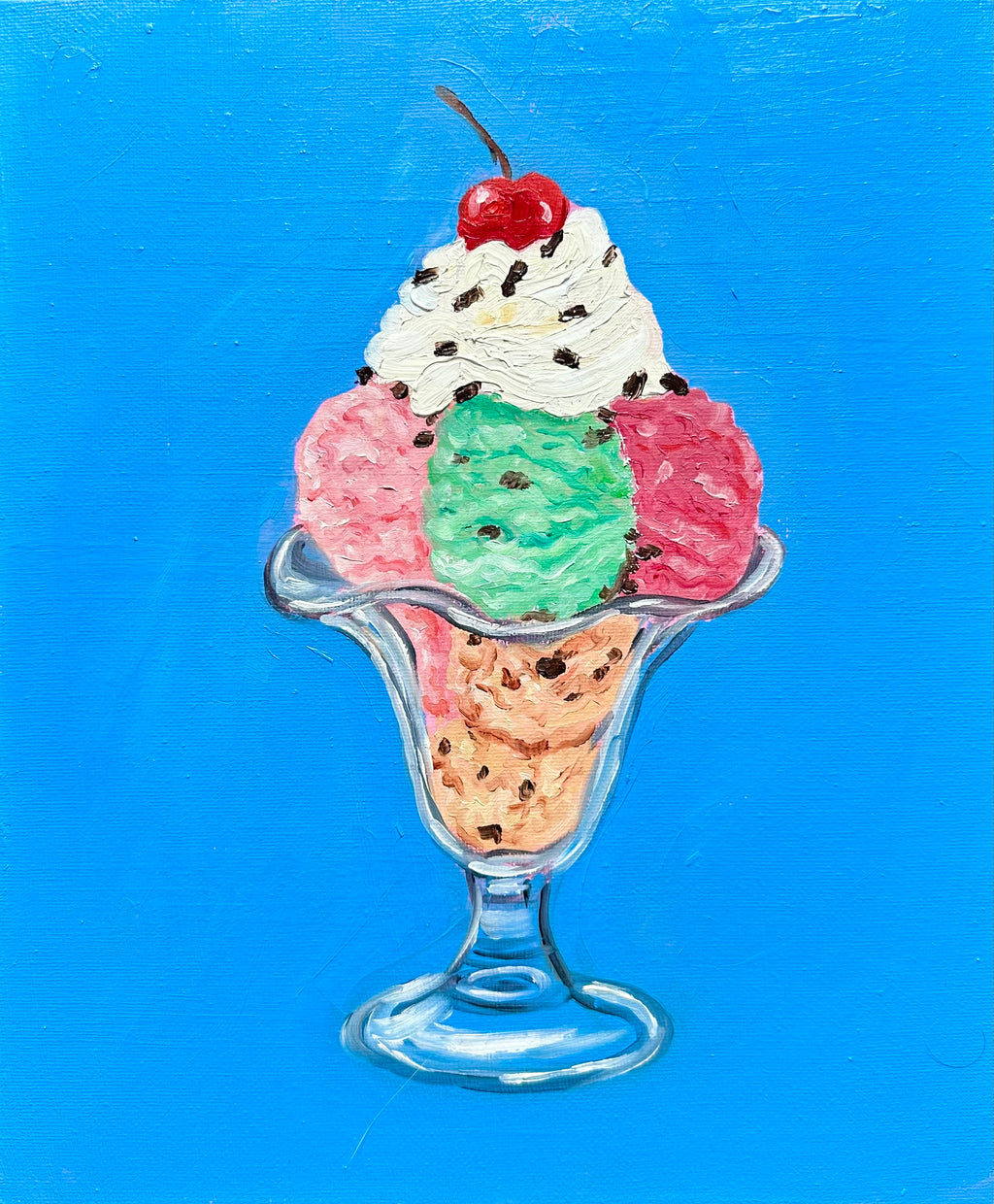 Icecream and cherry on top-Original oil painting on canvas
