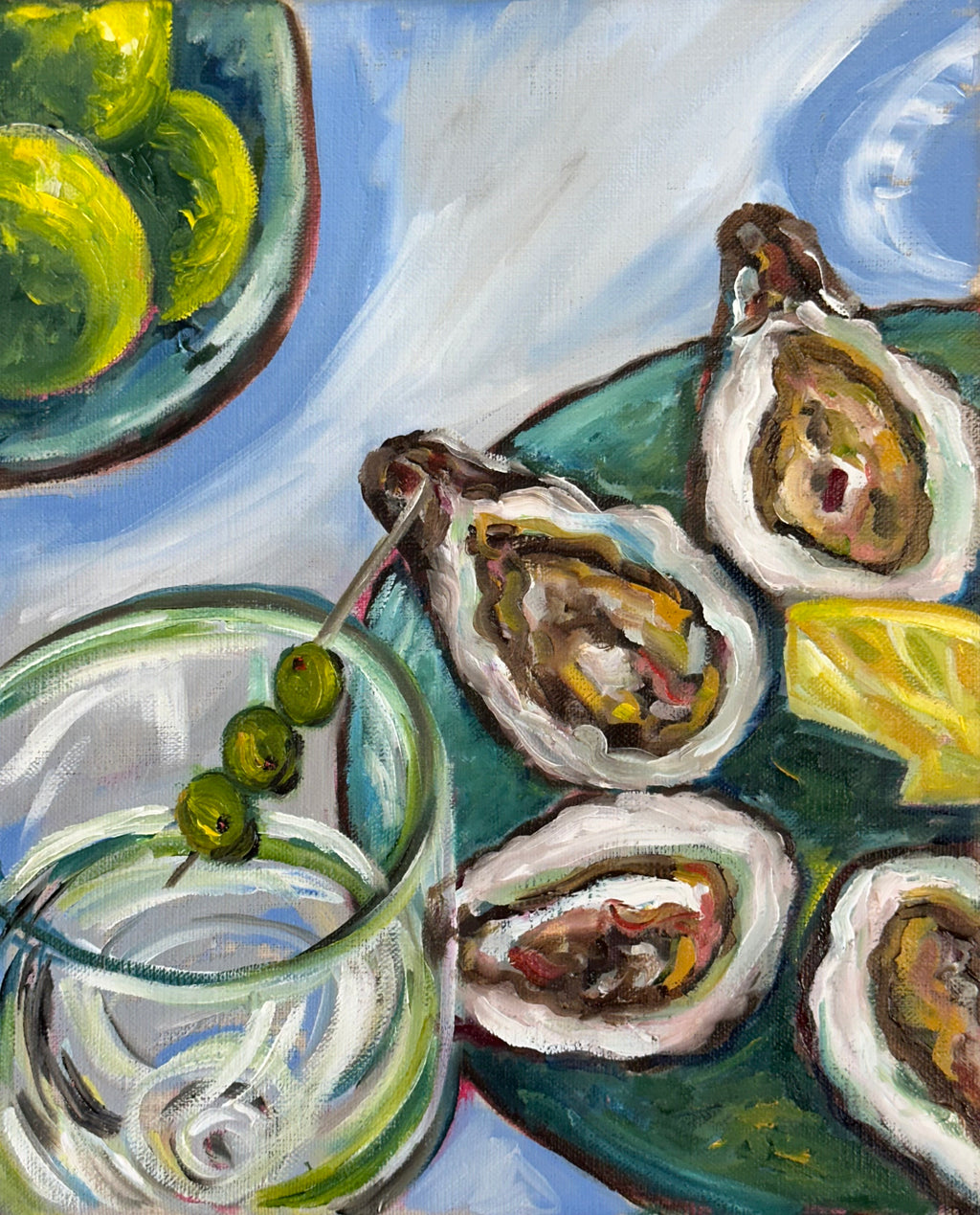 Martini and oysters-Original mixed media painting