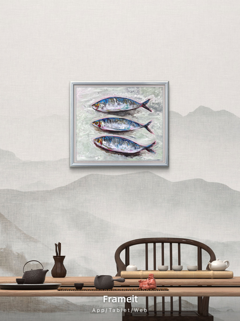 Three Sardines Original Acrylic Painting | Colourful Fish Art | Kitchen Wall Art | Textured Impasto Artwork