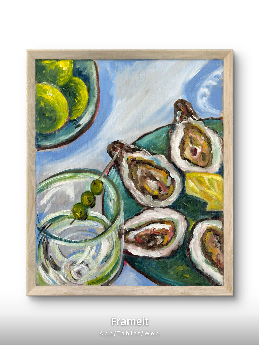 Martini and oysters-Original mixed media painting