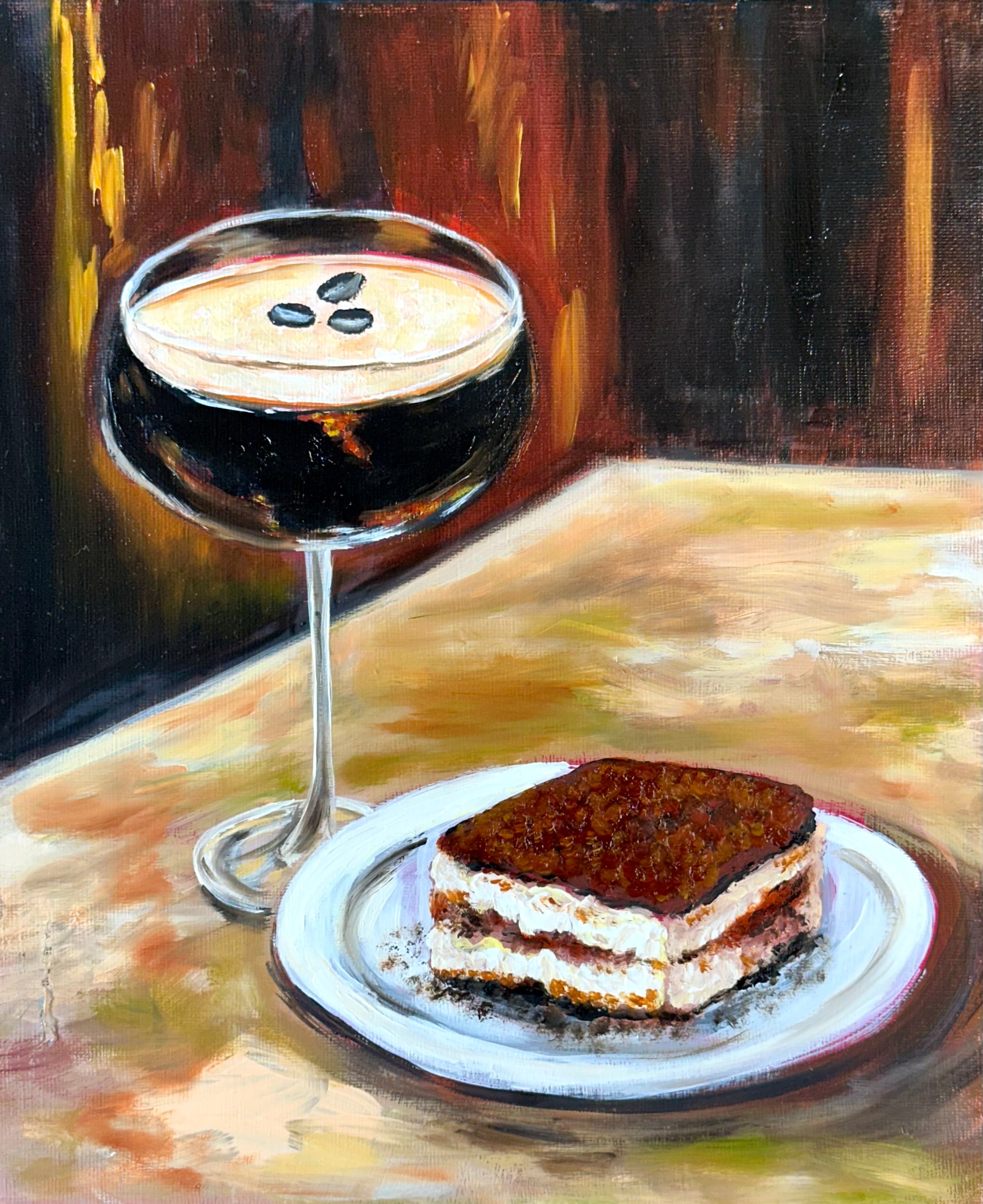 Espresso Martini & Tiramisu – Original Oil Painting