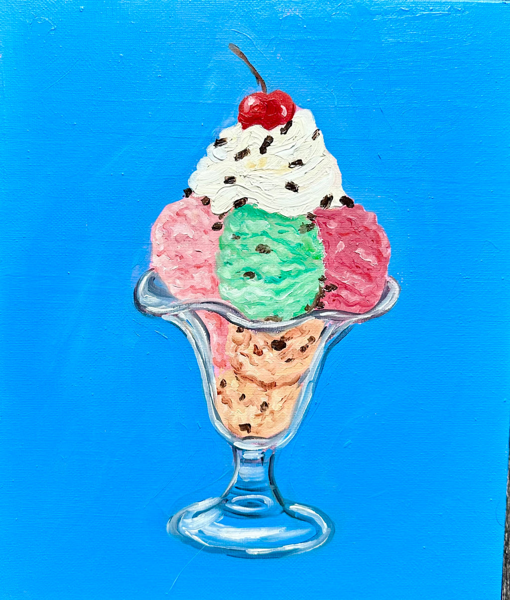 Icecream and cherry on top-Original oil painting on canvas