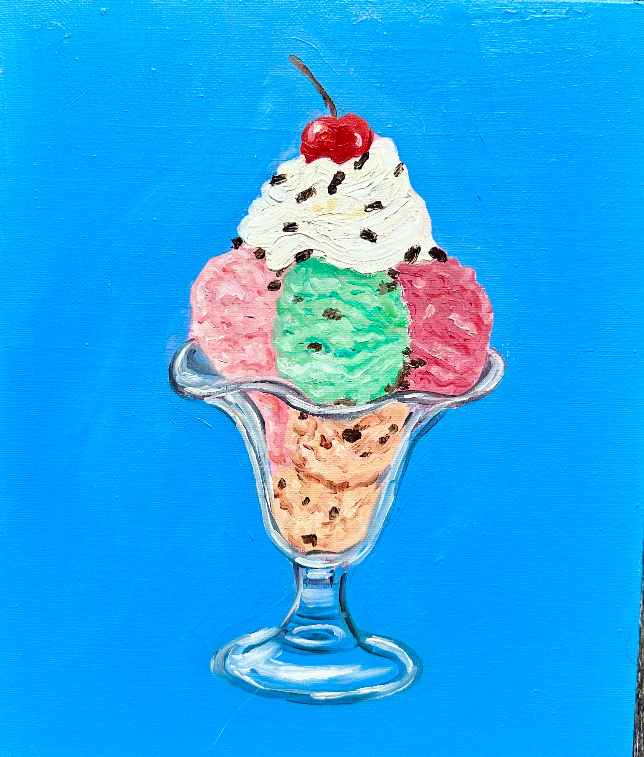 Icecream and cherry on top-Original oil painting on canvas