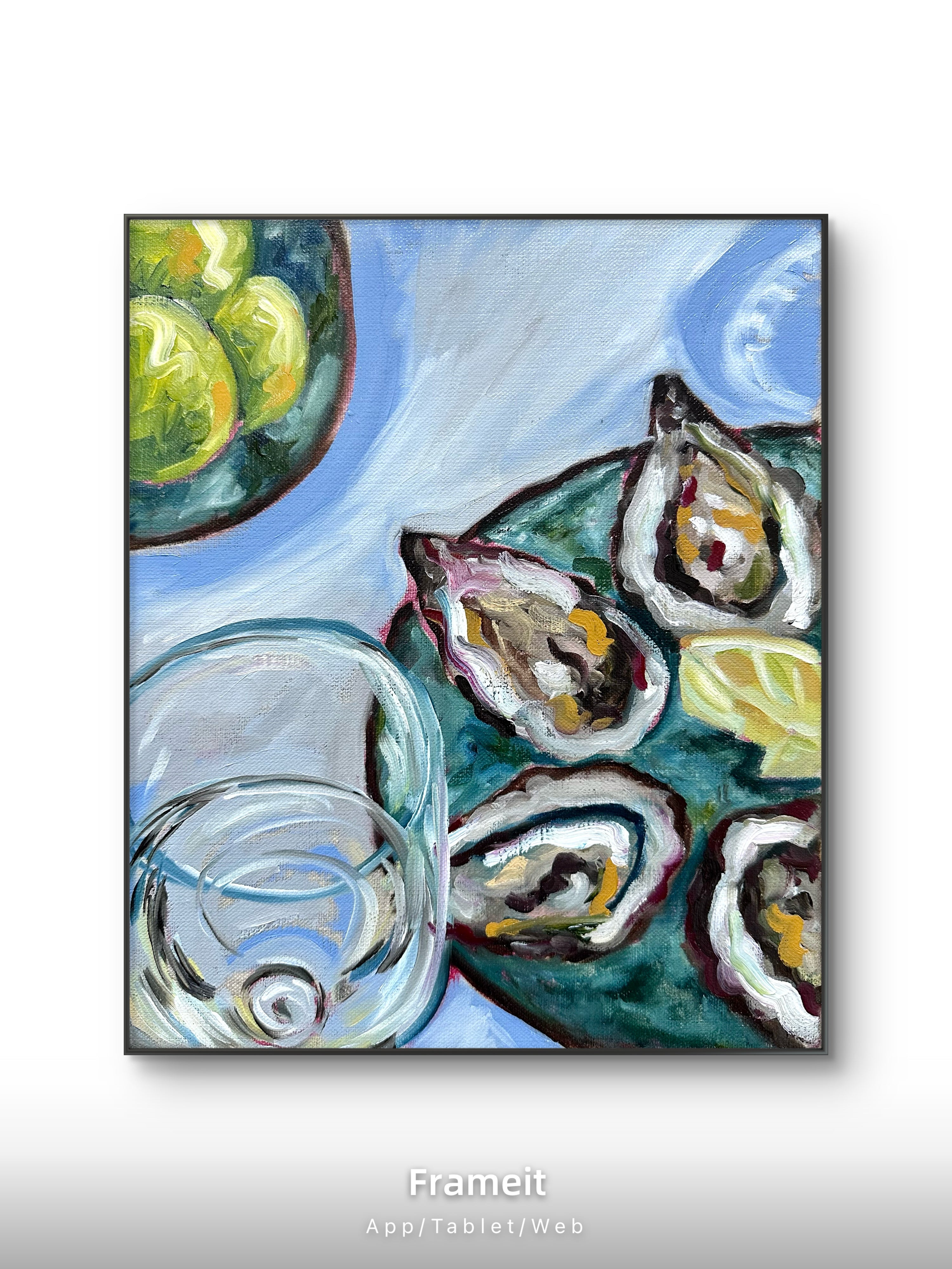 Oysters -Original oil painting on linen canvas