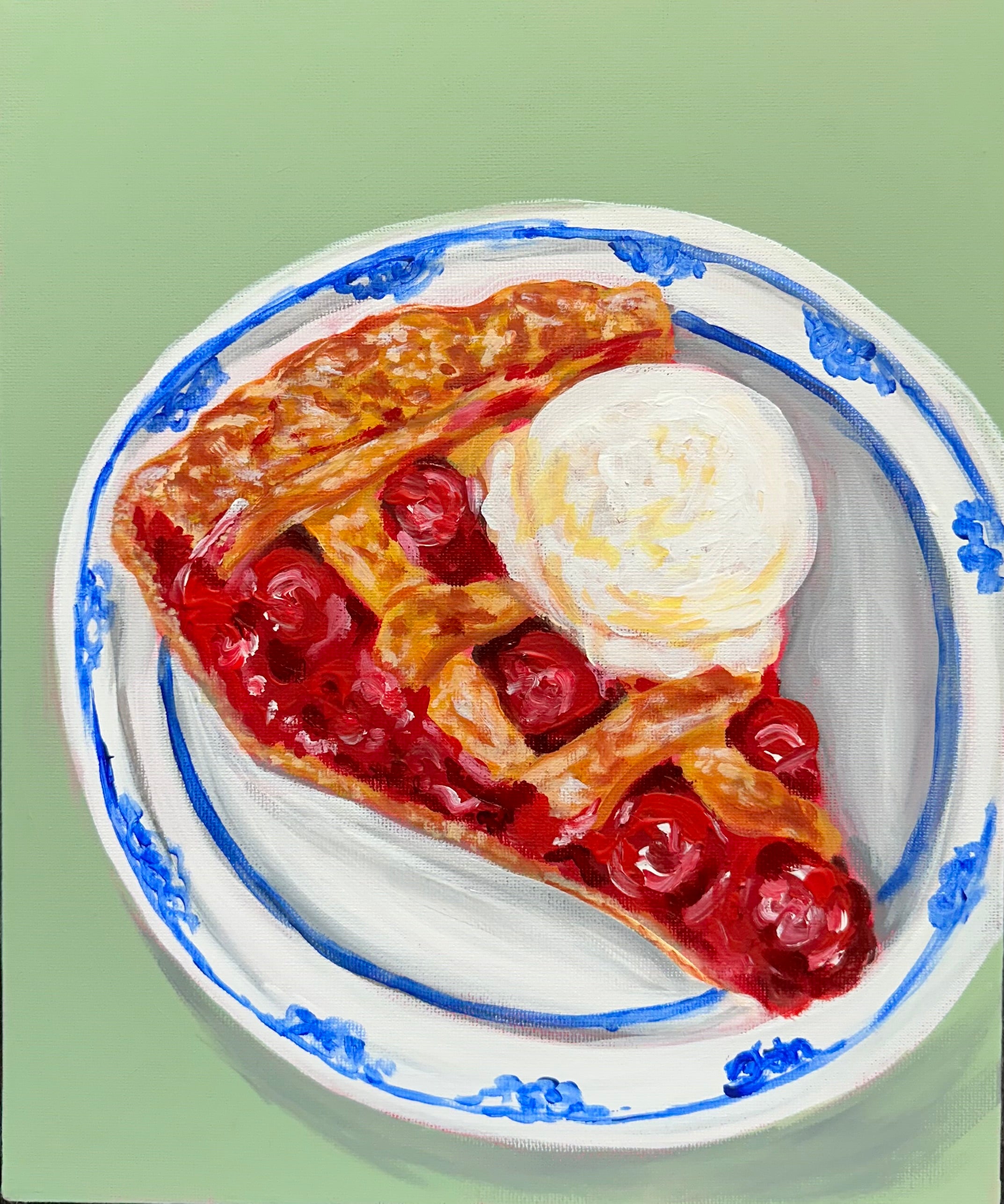 Original Cherry Pie Ice Cream Painting | Mixed Media Dessert Food Art