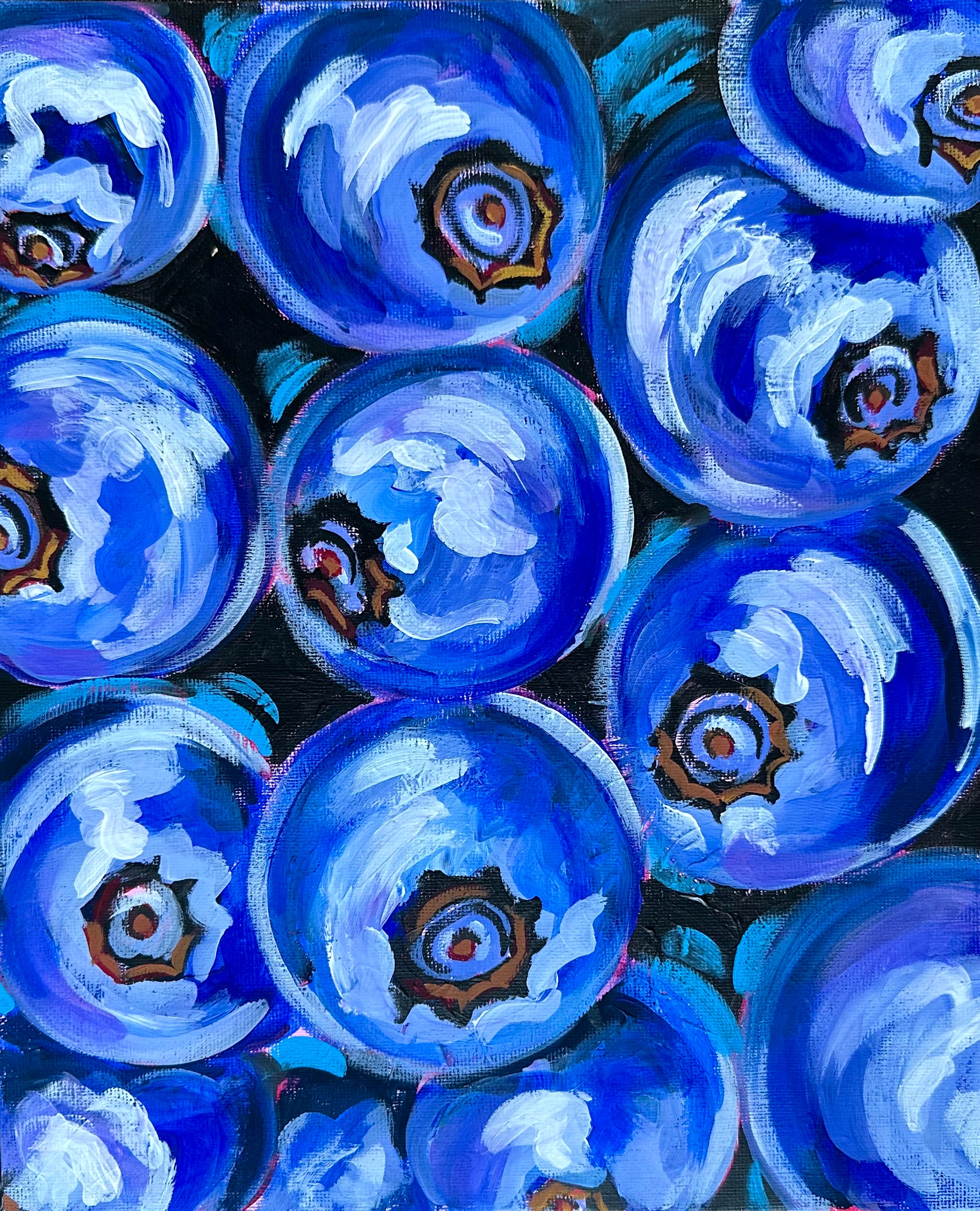 Blueberries -Original blueberry acrylic painting on canvas