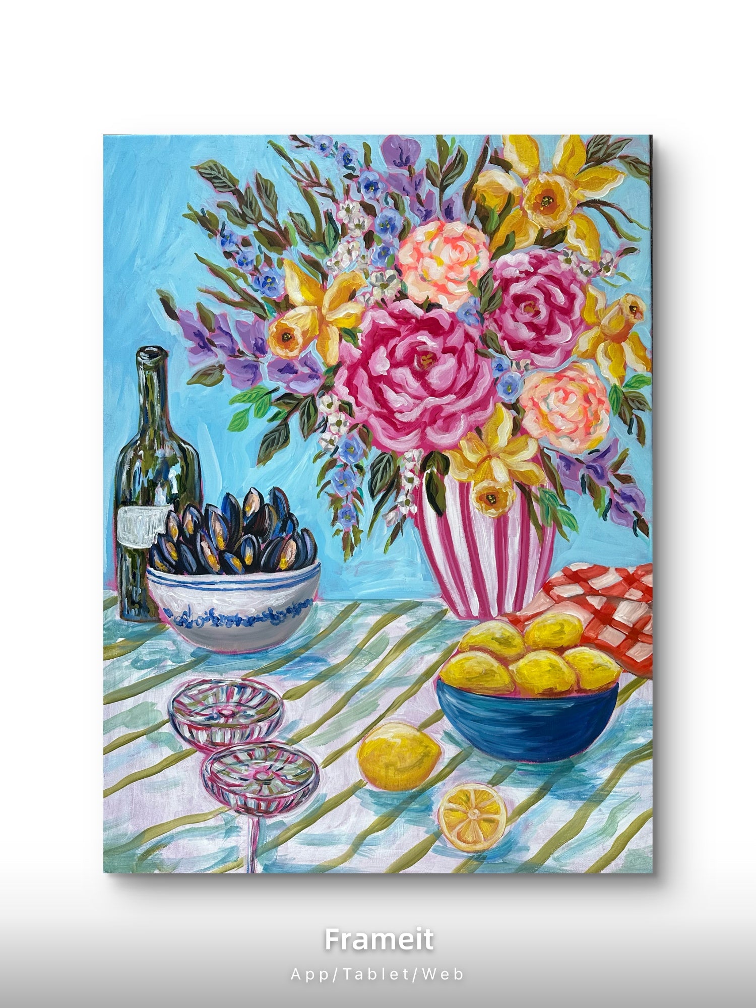 Vibrant Floral Still Life Painting, Kitchen Wall Decor, Acrylic Art