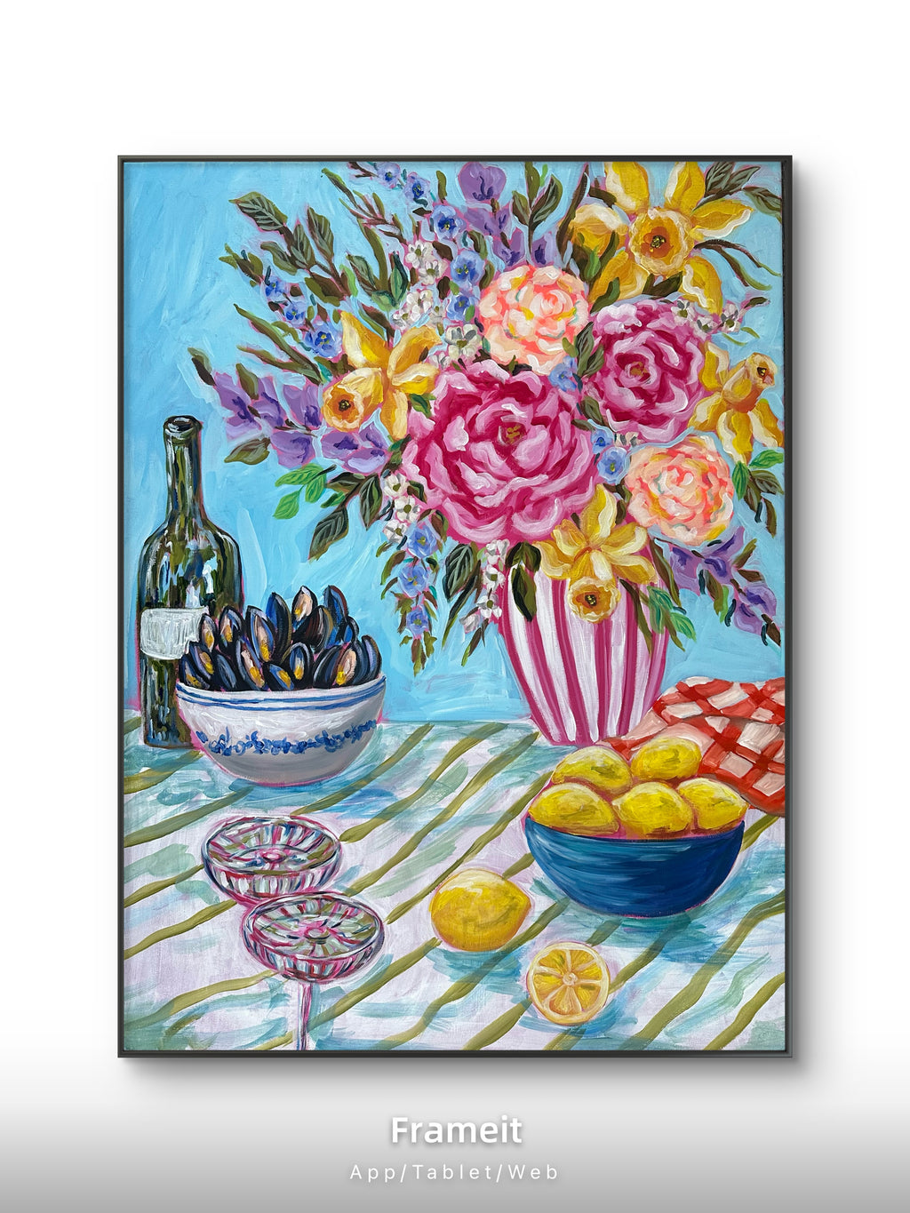 Vibrant Floral Still Life Painting, Kitchen Wall Decor, Acrylic Art