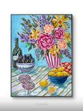 Vibrant Floral Still Life Painting, Kitchen Wall Decor, Acrylic Art