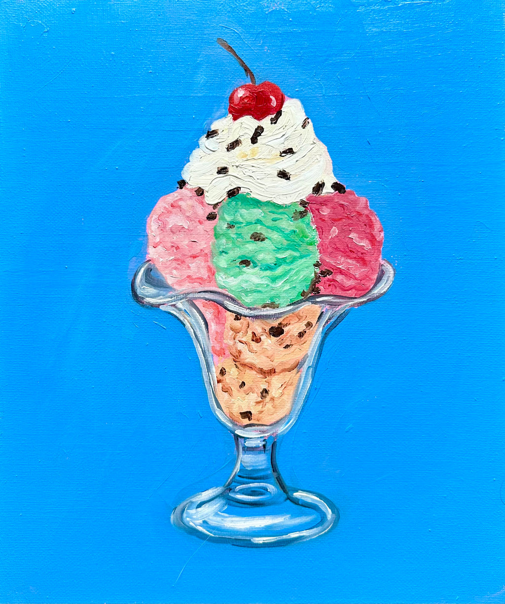 Icecream and cherry on top-Original oil painting on canvas
