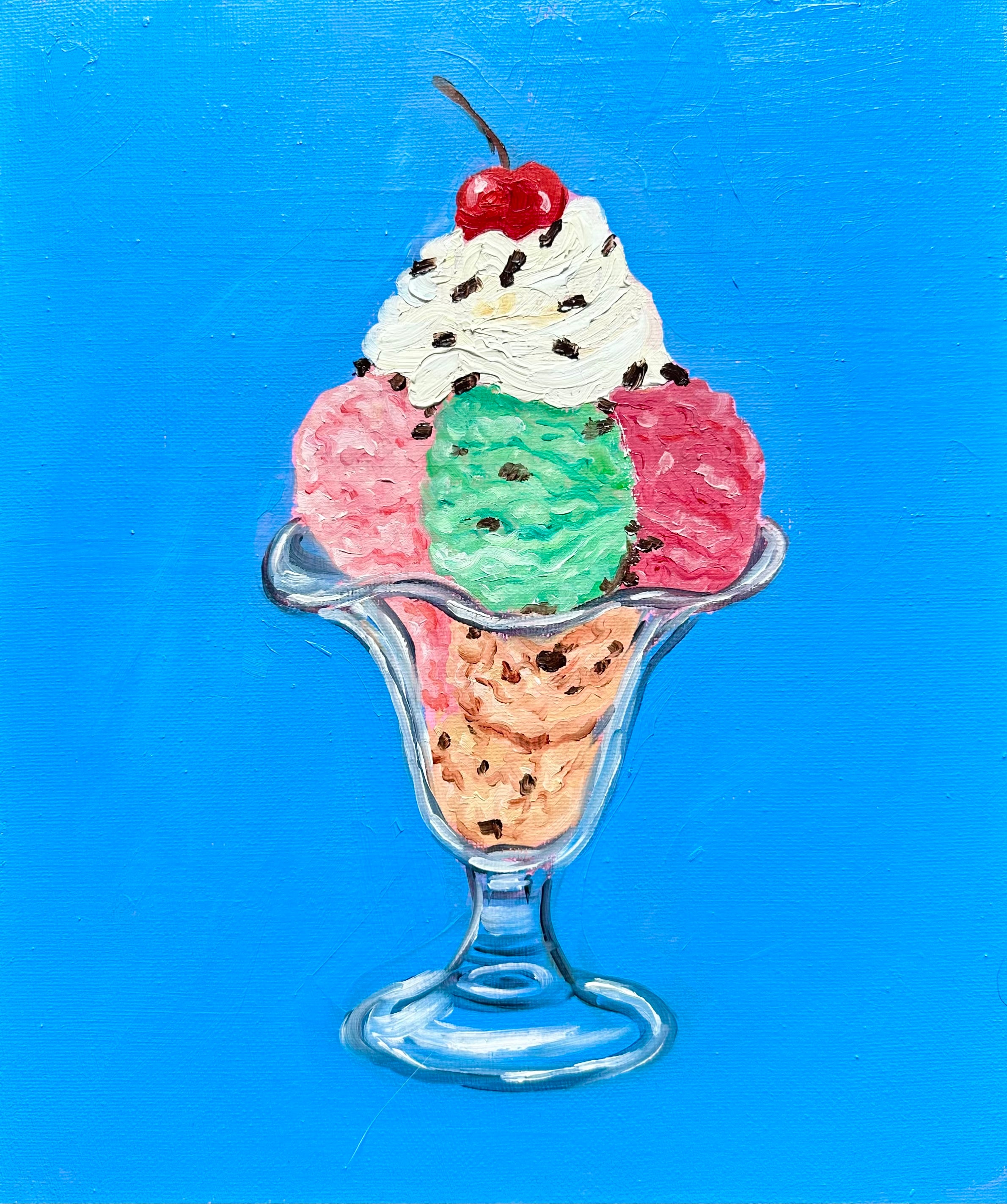 Icecream and cherry on top-Original oil painting on canvas
