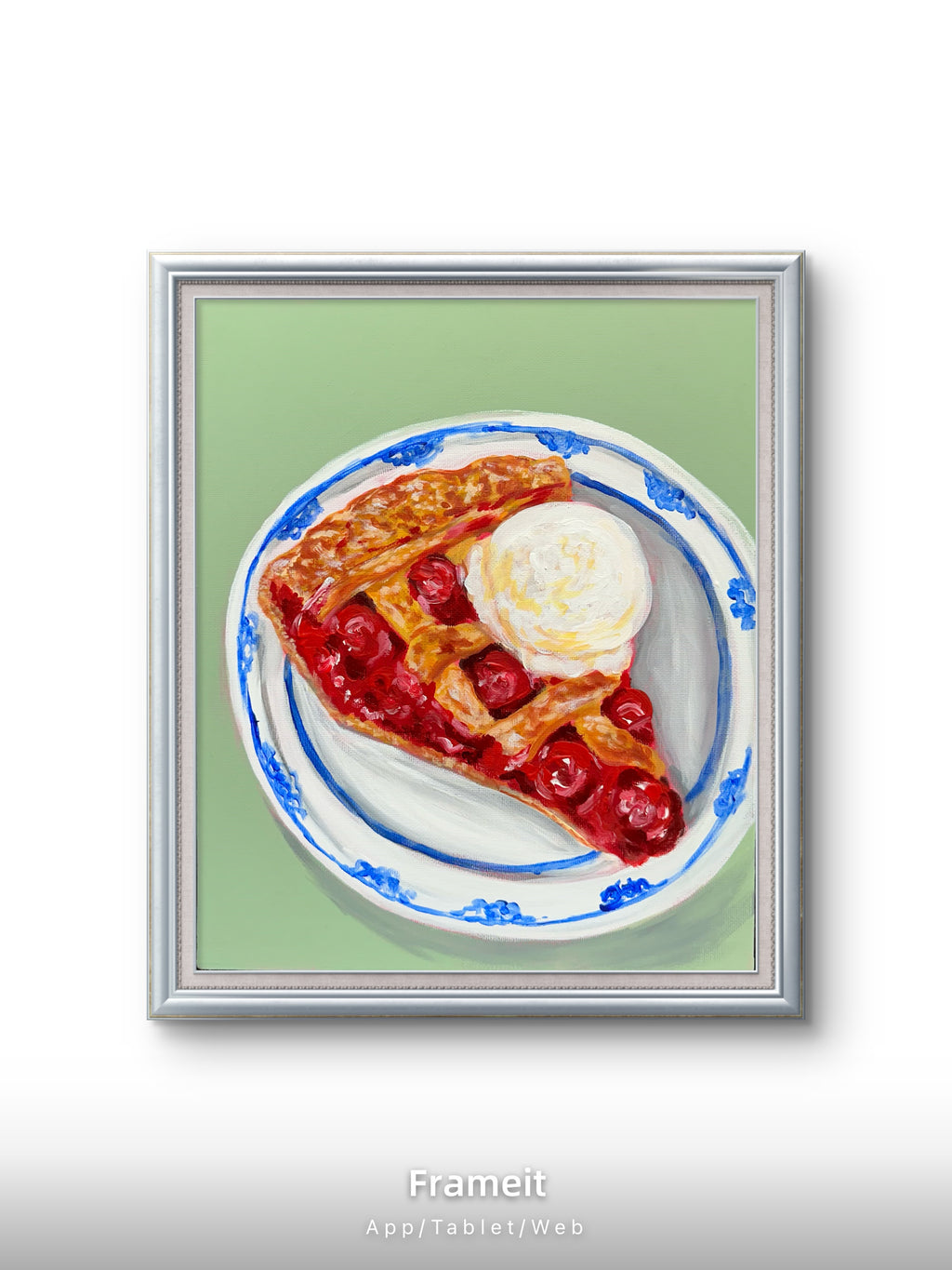 Original Cherry Pie Ice Cream Painting | Mixed Media Dessert Food Art
