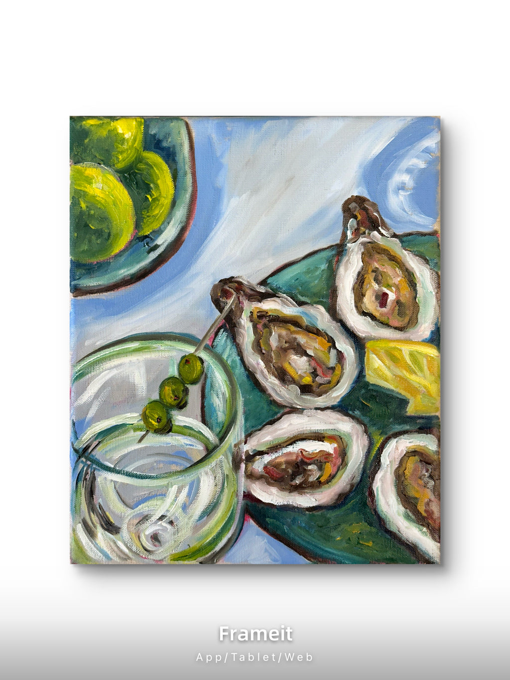 Martini and oysters-Original mixed media painting