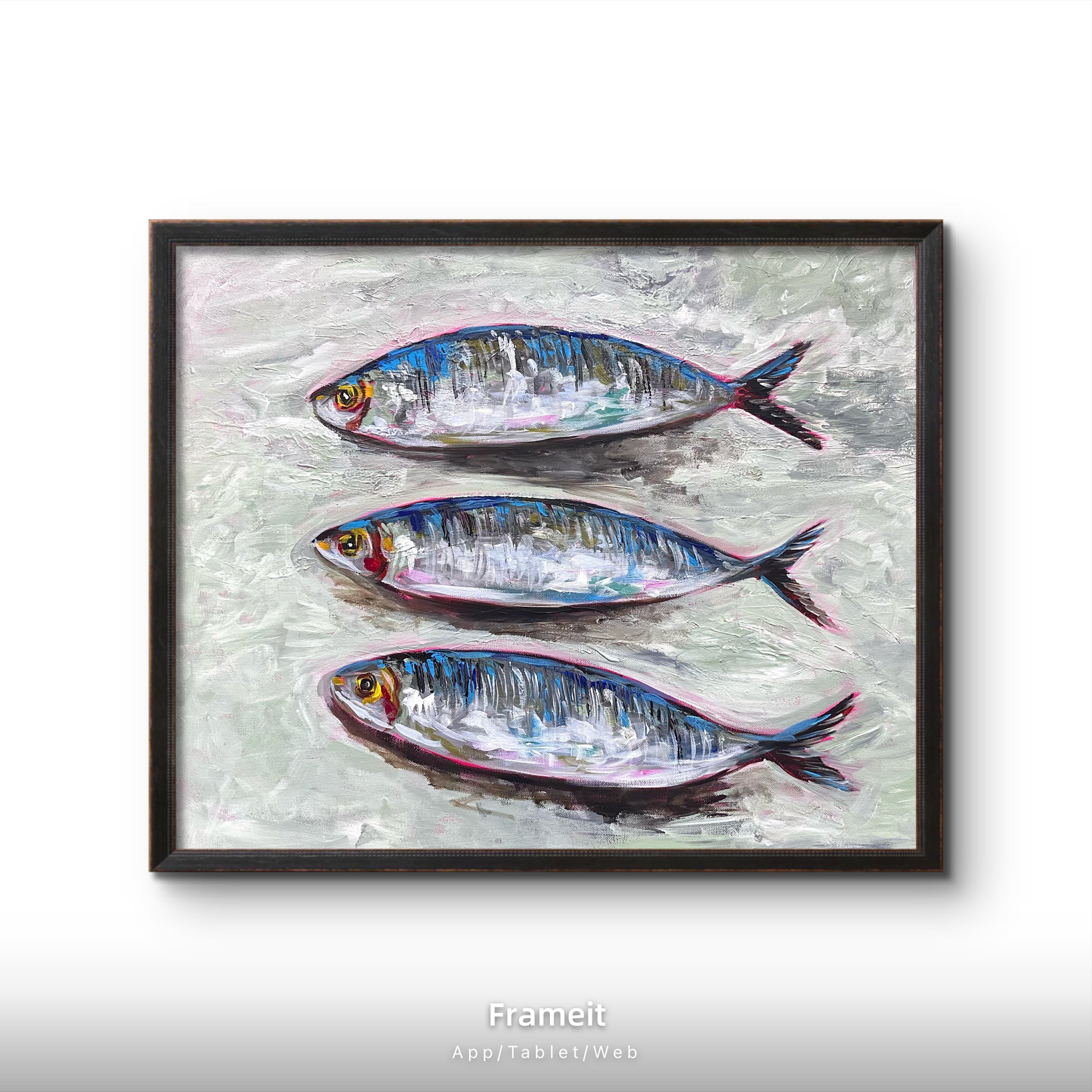 Three Sardines Original Acrylic Painting | Colourful Fish Art | Kitchen Wall Art | Textured Impasto Artwork