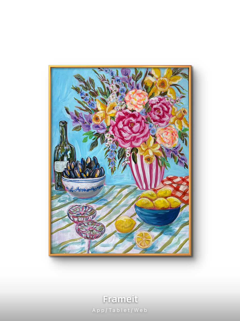 Vibrant Floral Still Life Painting, Kitchen Wall Decor, Acrylic Art