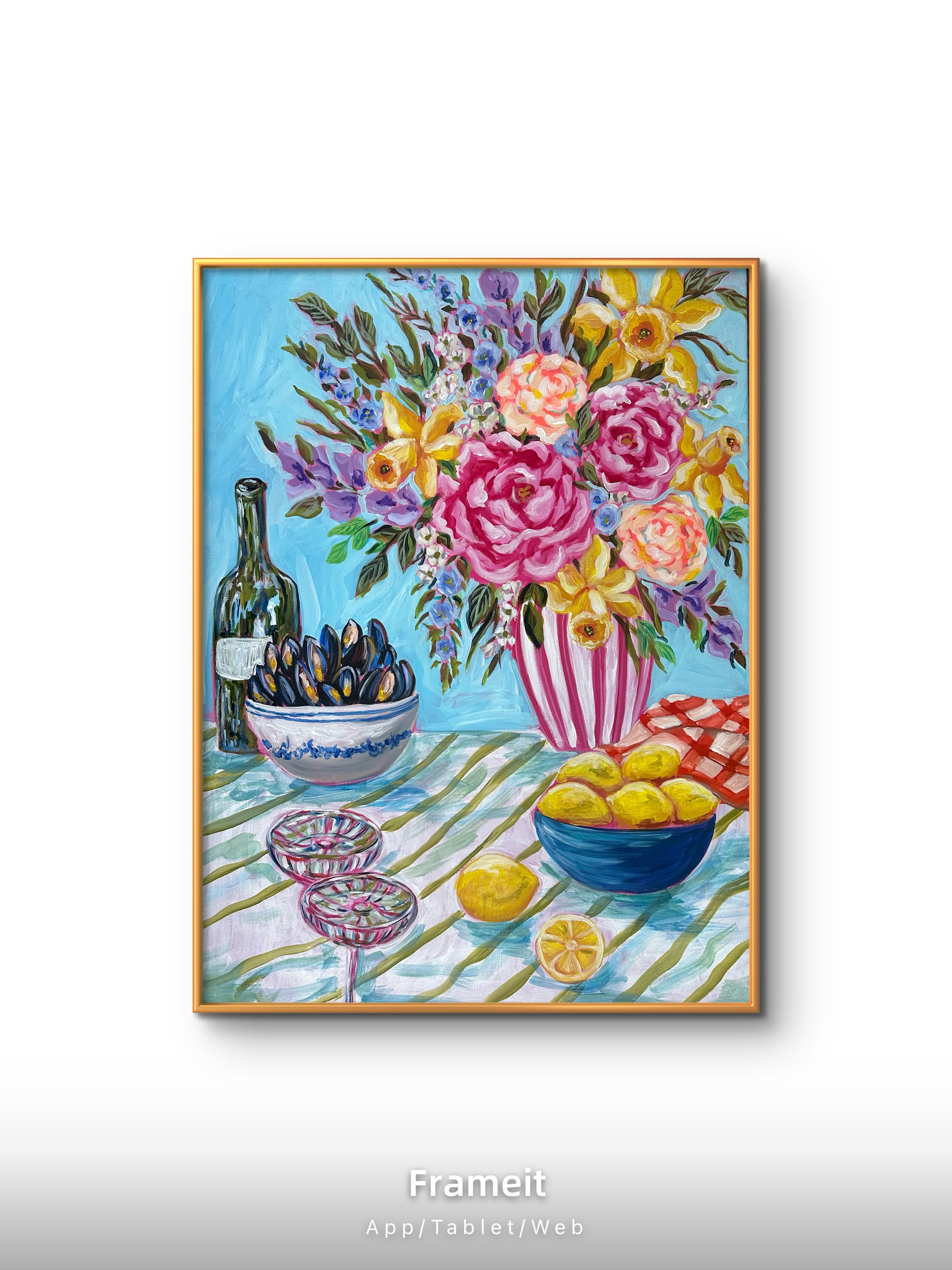 Vibrant Floral Still Life Painting, Kitchen Wall Decor, Acrylic Art