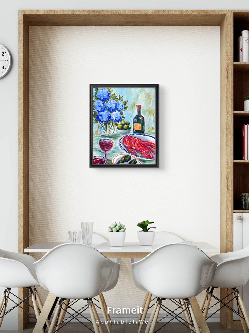 Blue Hydrangea & Lobster Still Life | Bold Colourful Acrylic Painting | Coastal Kitchen Art | Original Artwork