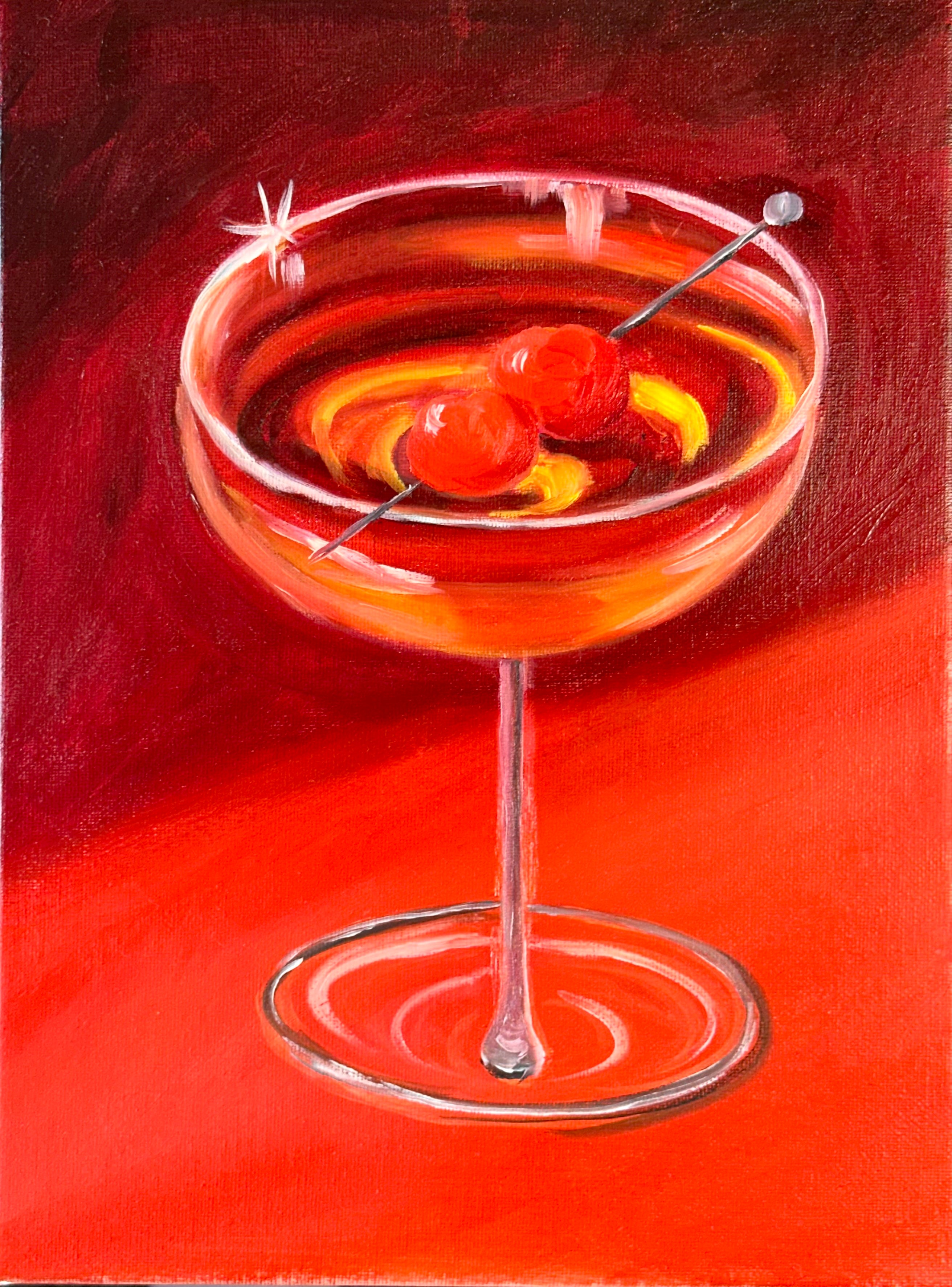 Manhattan Cocktail – Deep Red Original Oil Painting