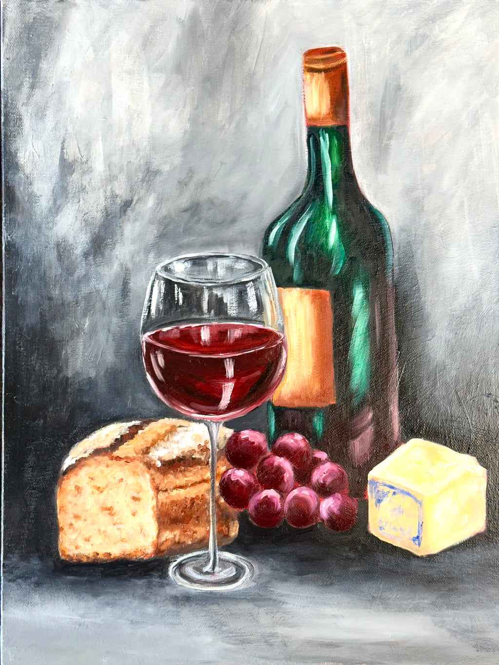 Evening Wine & Cheese – Original mixed media painting