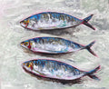 Three Sardines Original Acrylic Painting | Colourful Fish Art | Kitchen Wall Art | Textured Impasto Artwork