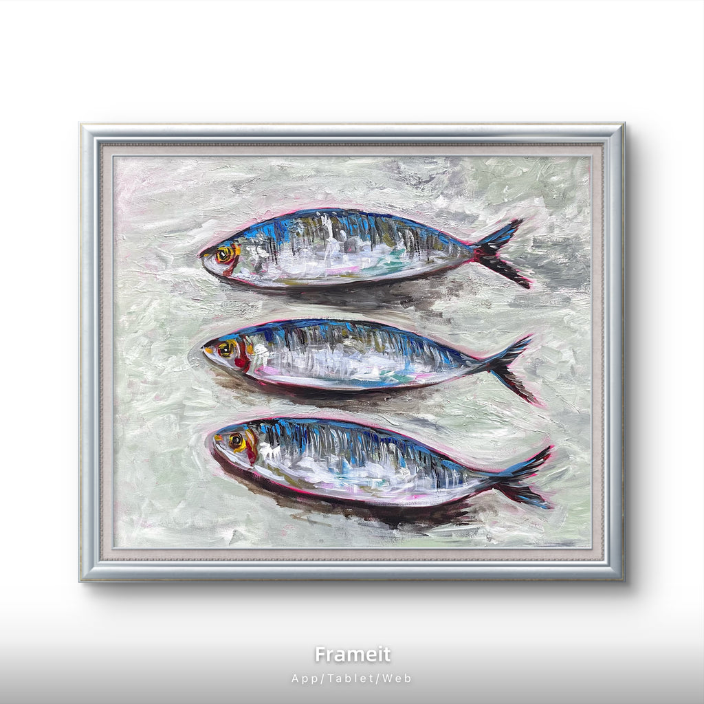 Three Sardines Original Acrylic Painting | Colourful Fish Art | Kitchen Wall Art | Textured Impasto Artwork