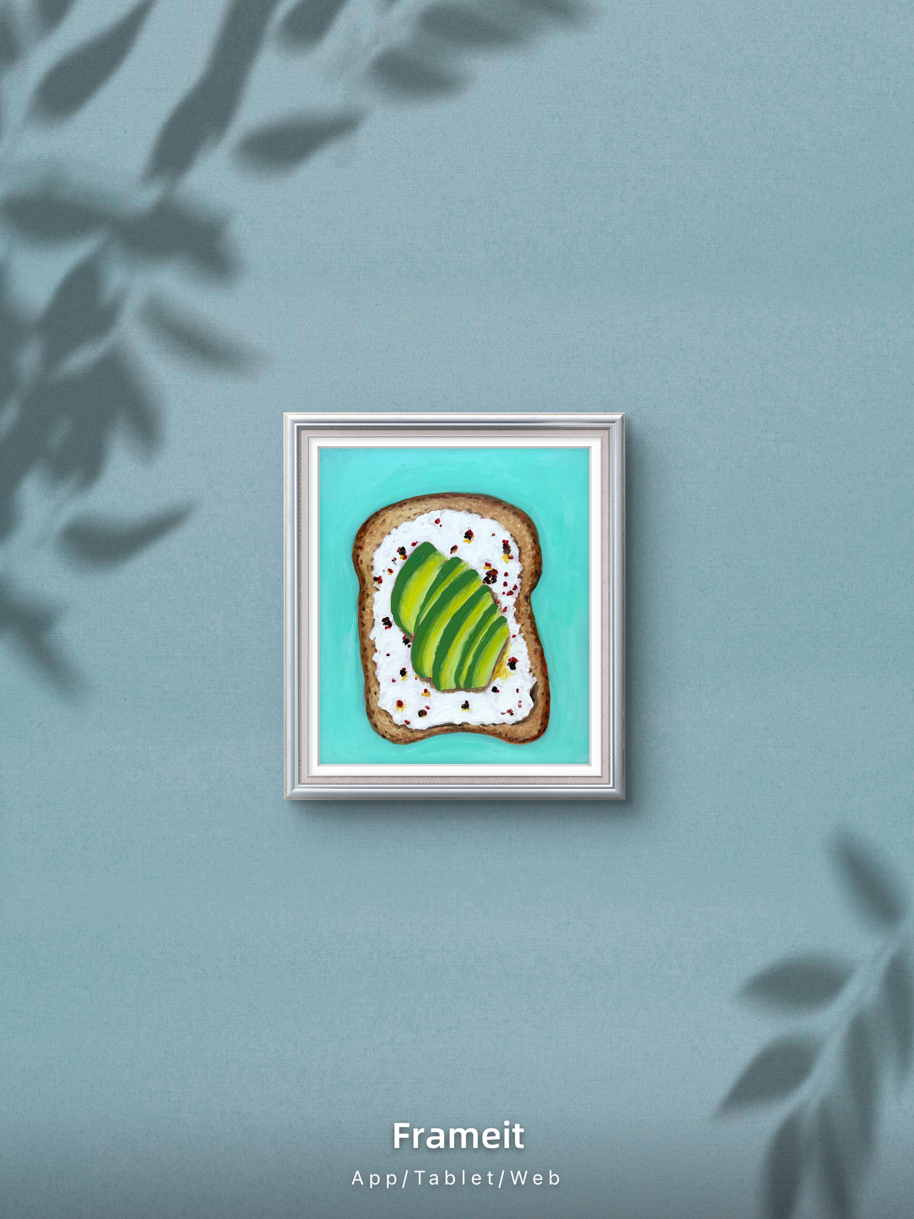 Original Avocado Toast Painting – Textured Food Still Life Kitchen Art