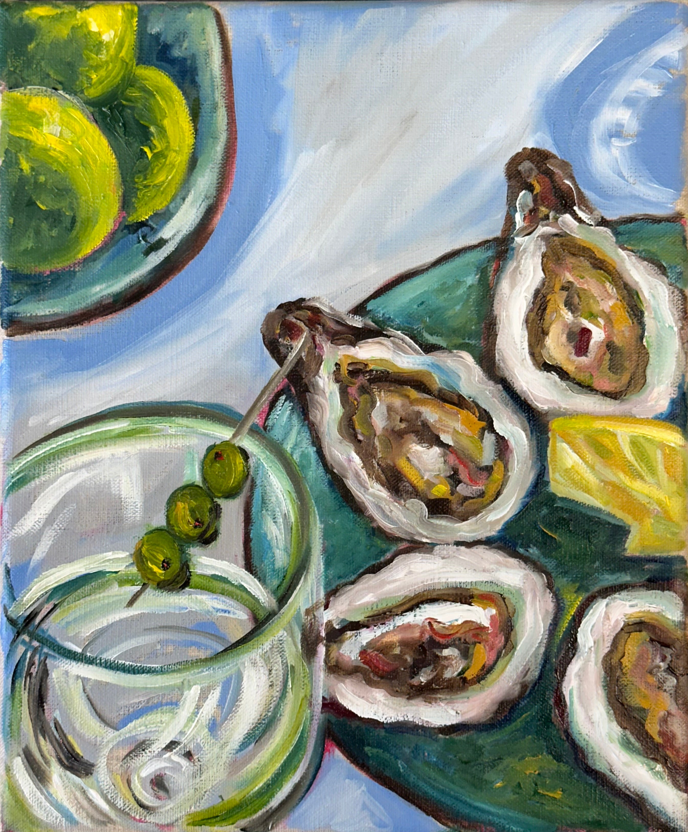 Martini and oysters-Original mixed media painting
