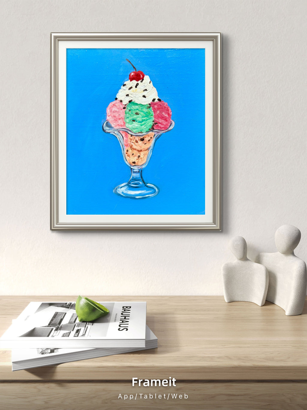 Icecream and cherry on top-Original oil painting on canvas