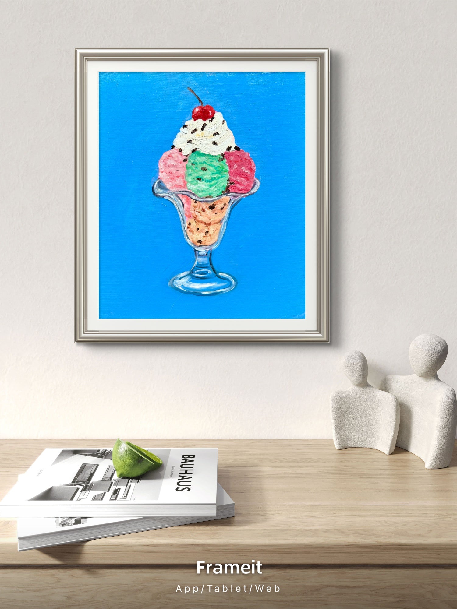 Icecream and cherry on top-Original oil painting on canvas