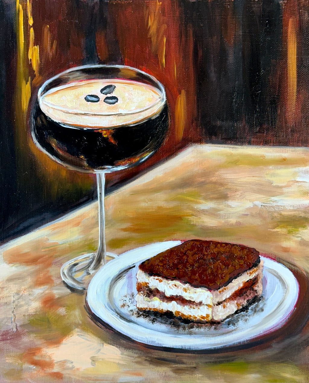 Espresso Martini & Tiramisu – Original Oil Painting