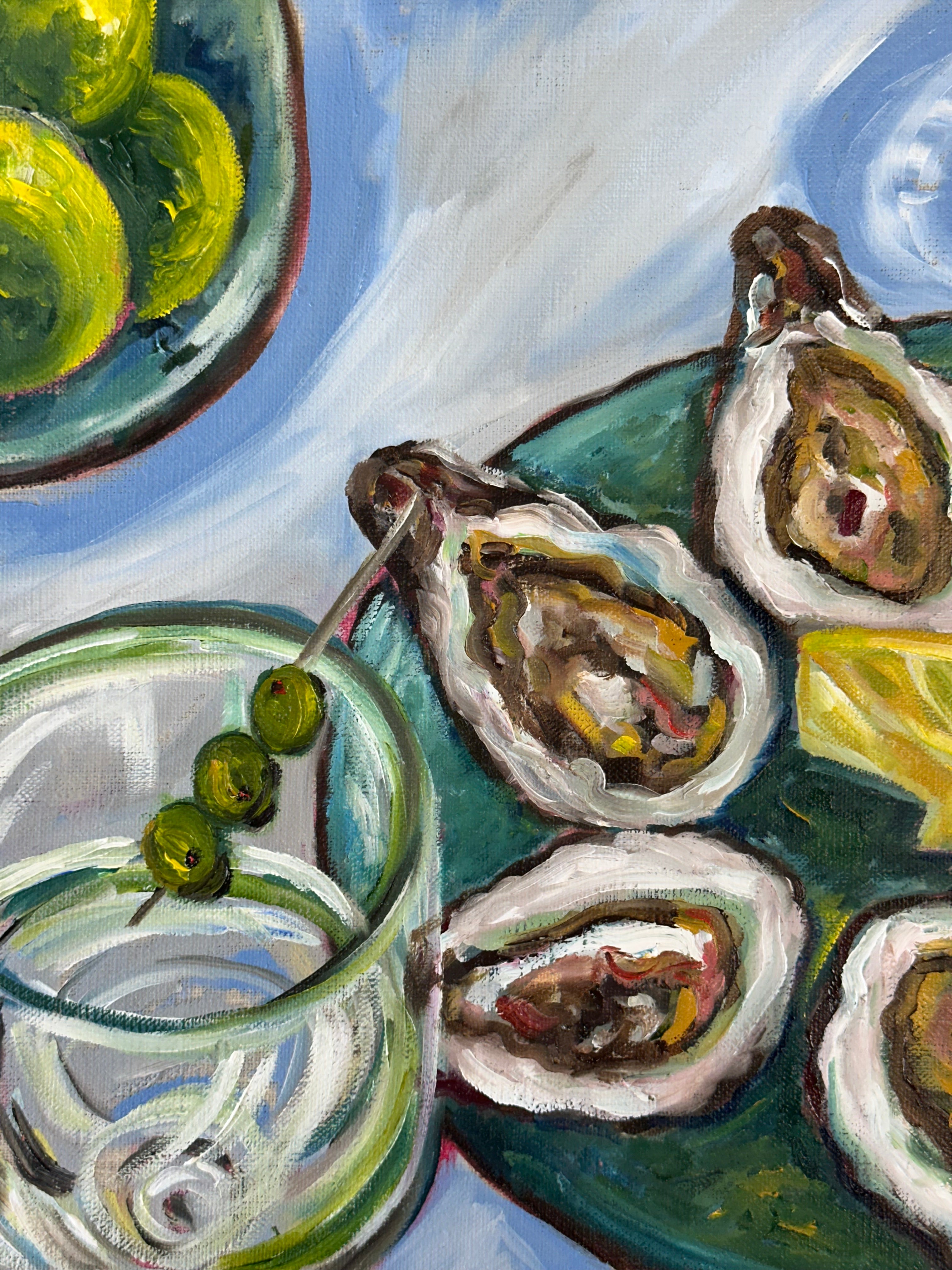 Martini and oysters-Original mixed media painting