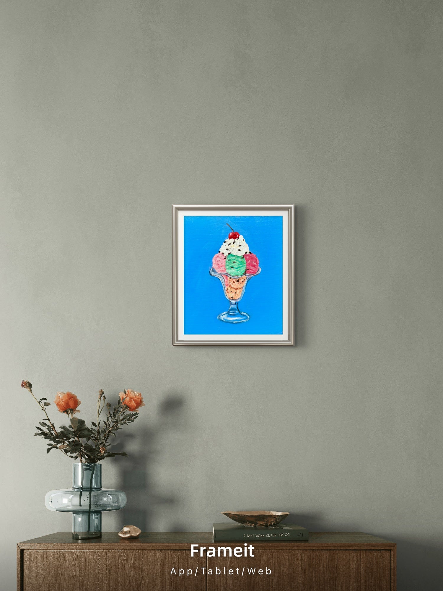 Icecream and cherry on top-Original oil painting on canvas