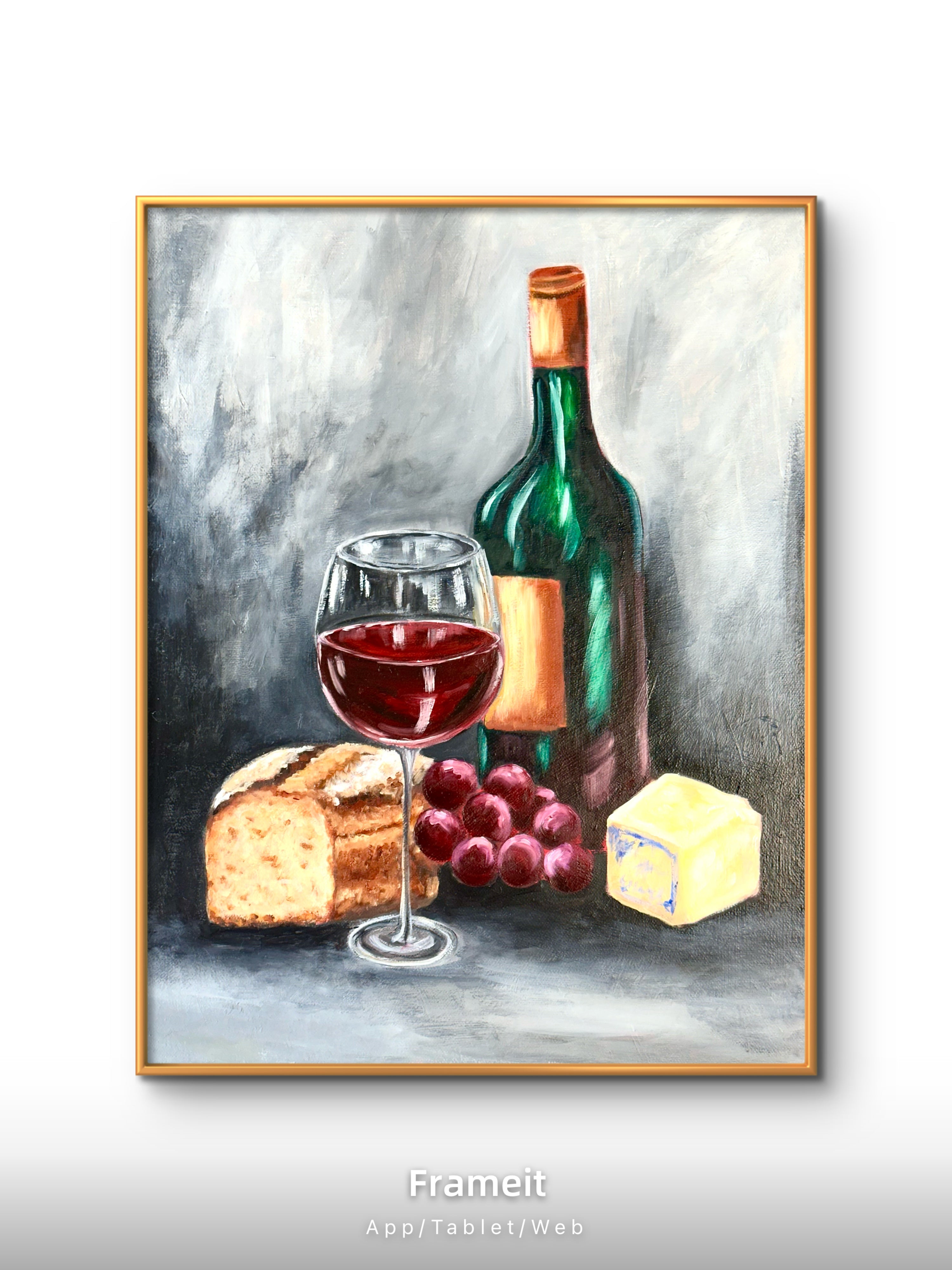 Evening Wine & Cheese – Original mixed media painting