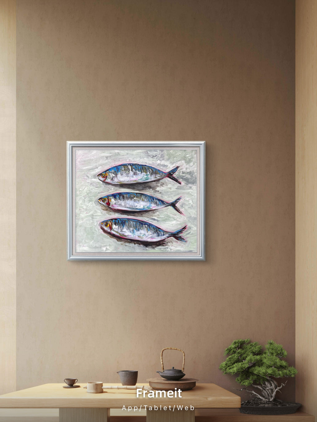 Three Sardines Original Acrylic Painting | Colourful Fish Art | Kitchen Wall Art | Textured Impasto Artwork
