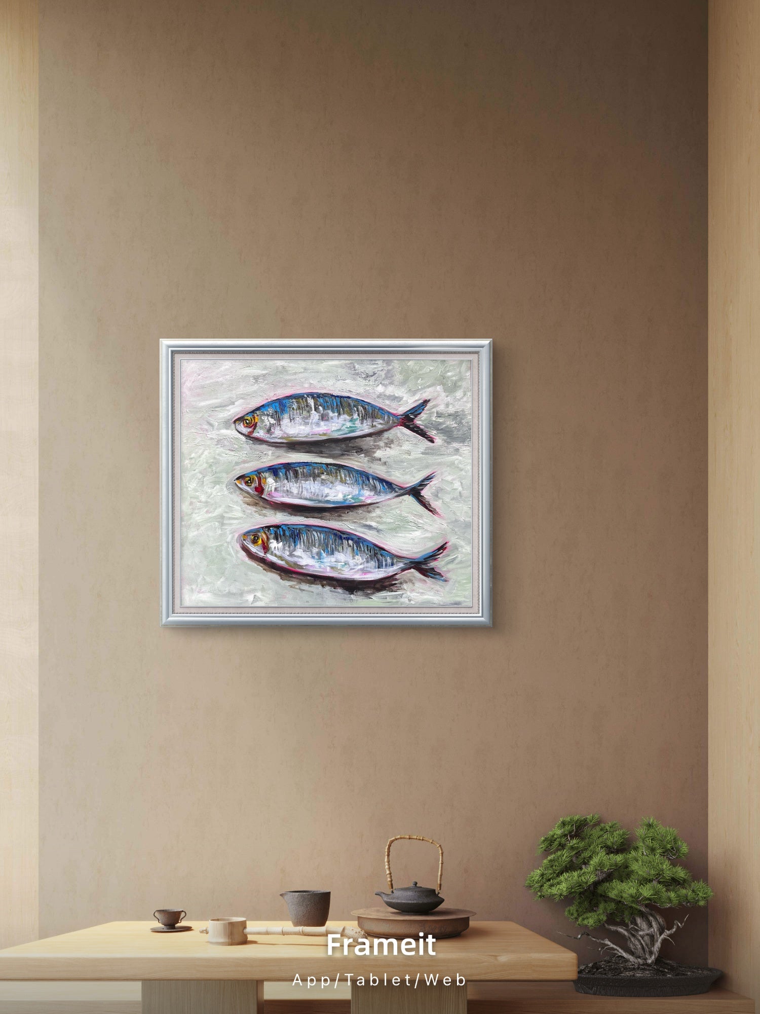 Three Sardines Original Acrylic Painting | Colourful Fish Art | Kitchen Wall Art | Textured Impasto Artwork