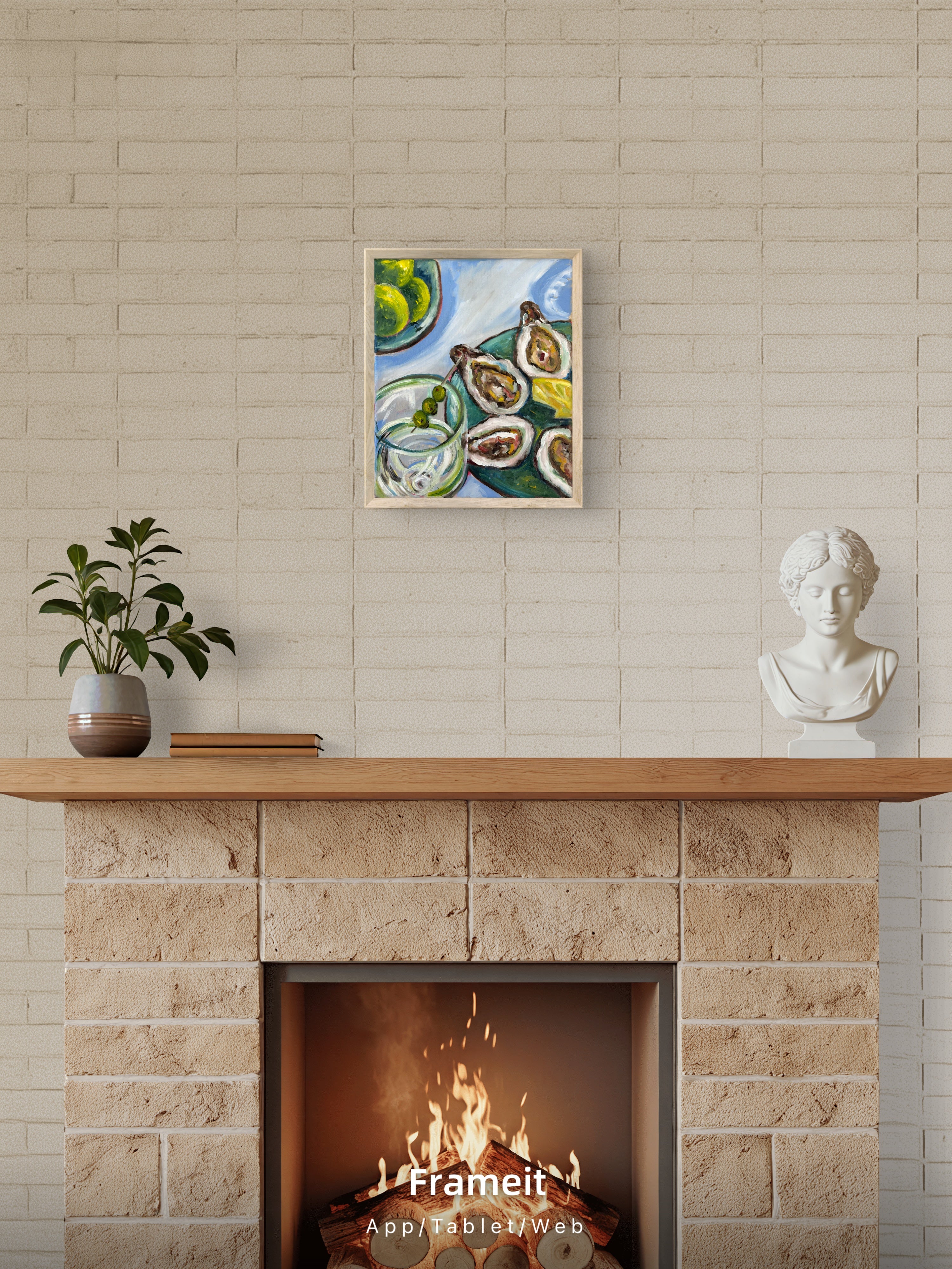 Martini and oysters-Original mixed media painting