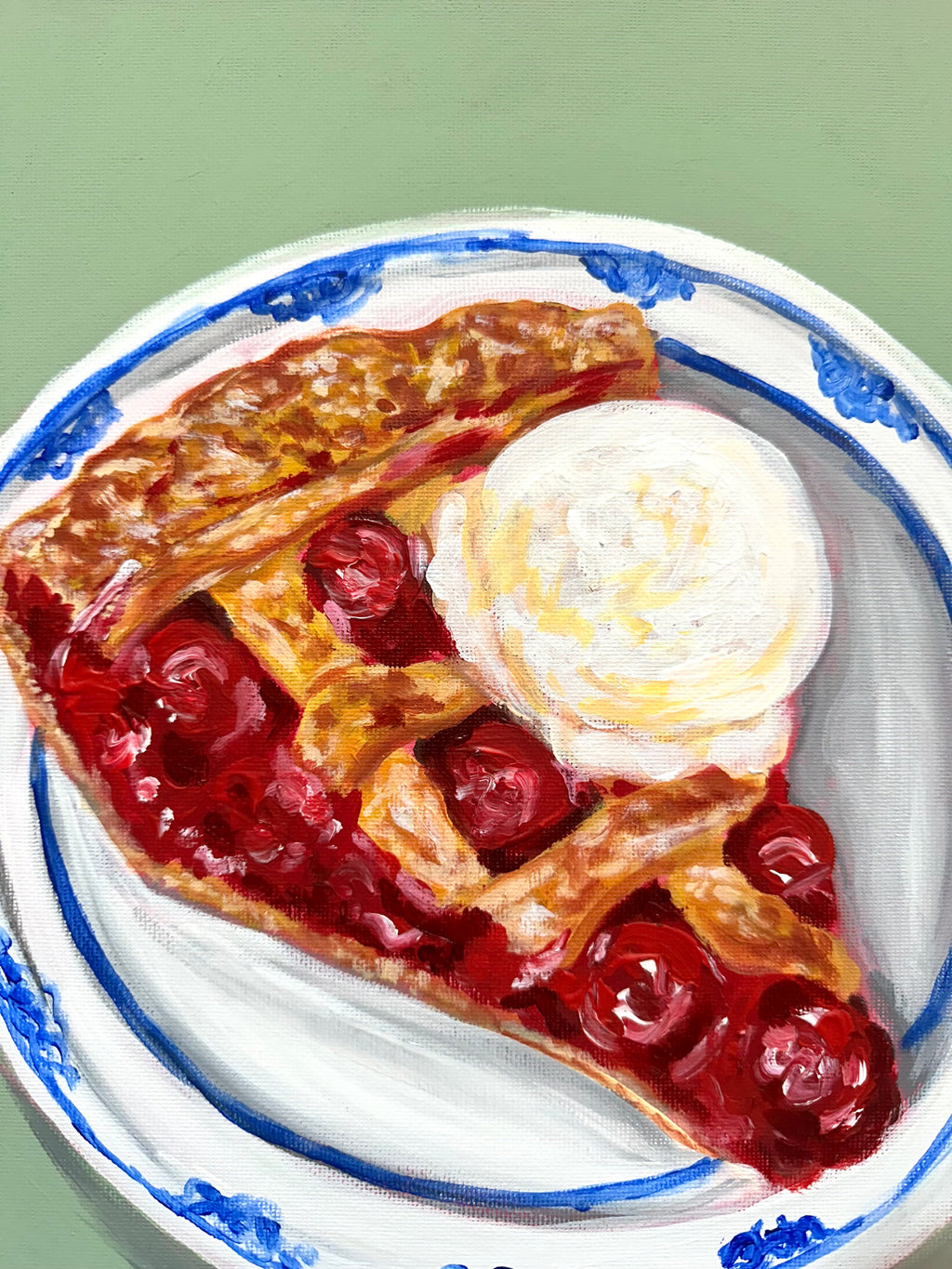Original Cherry Pie Ice Cream Painting | Mixed Media Dessert Food Art