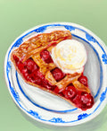 Original Cherry Pie Ice Cream Painting | Mixed Media Dessert Food Art