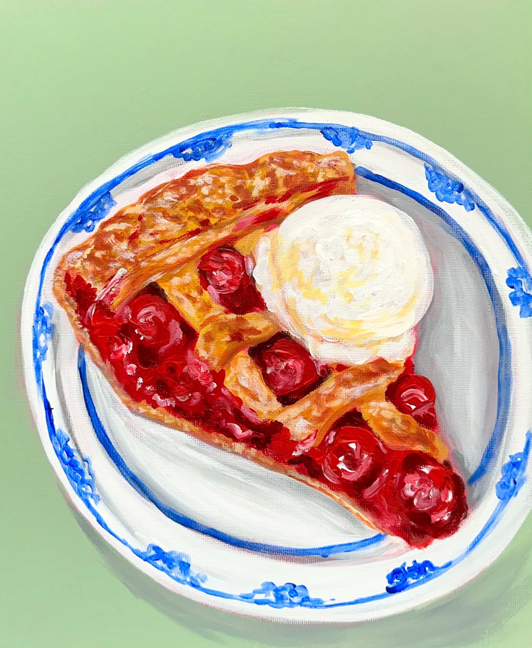 Original Cherry Pie Ice Cream Painting | Mixed Media Dessert Food Art