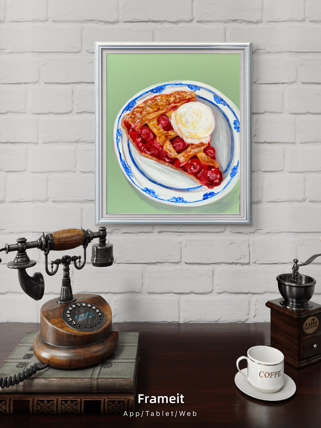 Original Cherry Pie Ice Cream Painting | Mixed Media Dessert Food Art