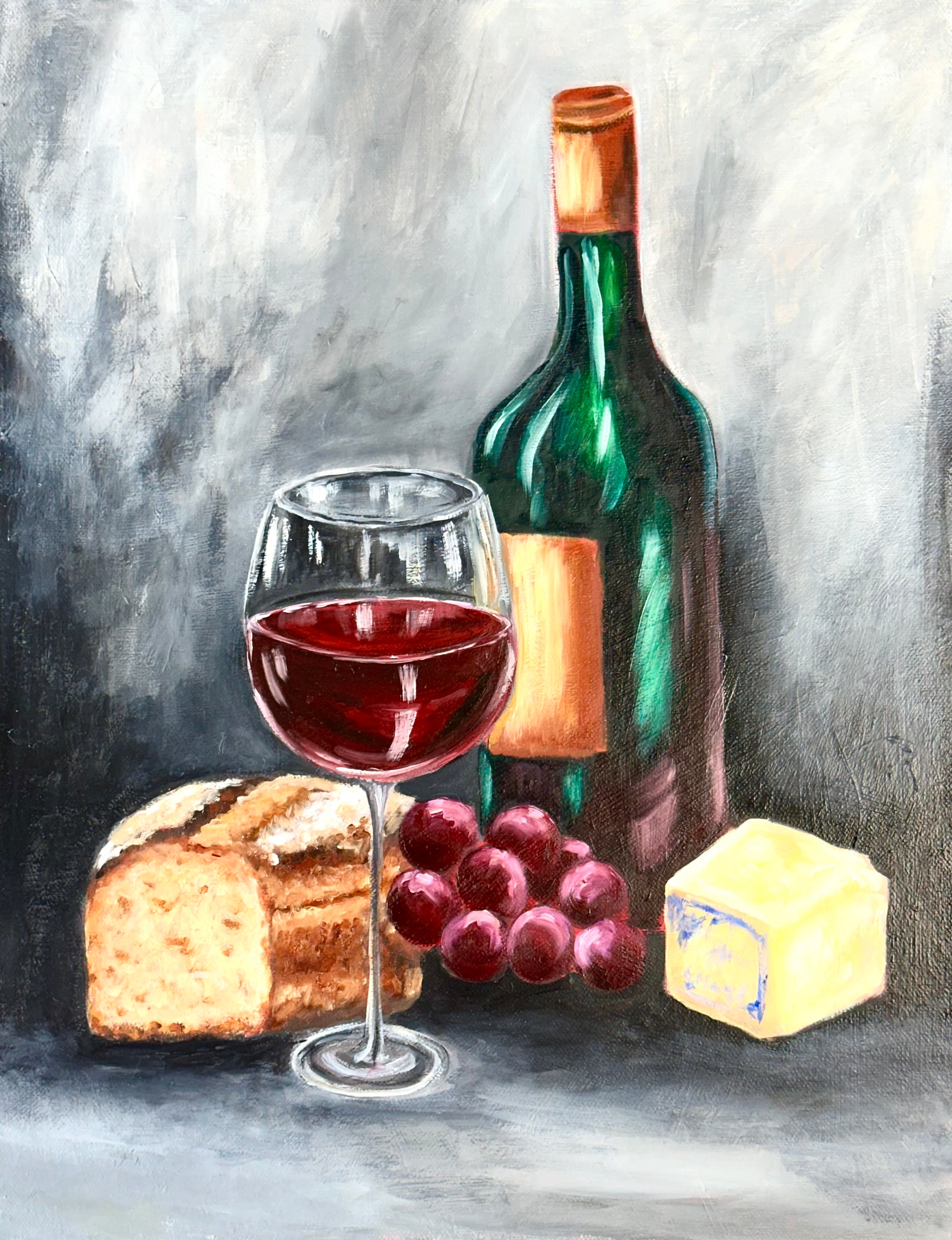Evening Wine & Cheese – Original mixed media painting