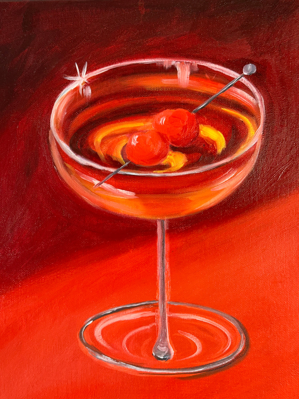 Manhattan Cocktail – Deep Red Original Oil Painting