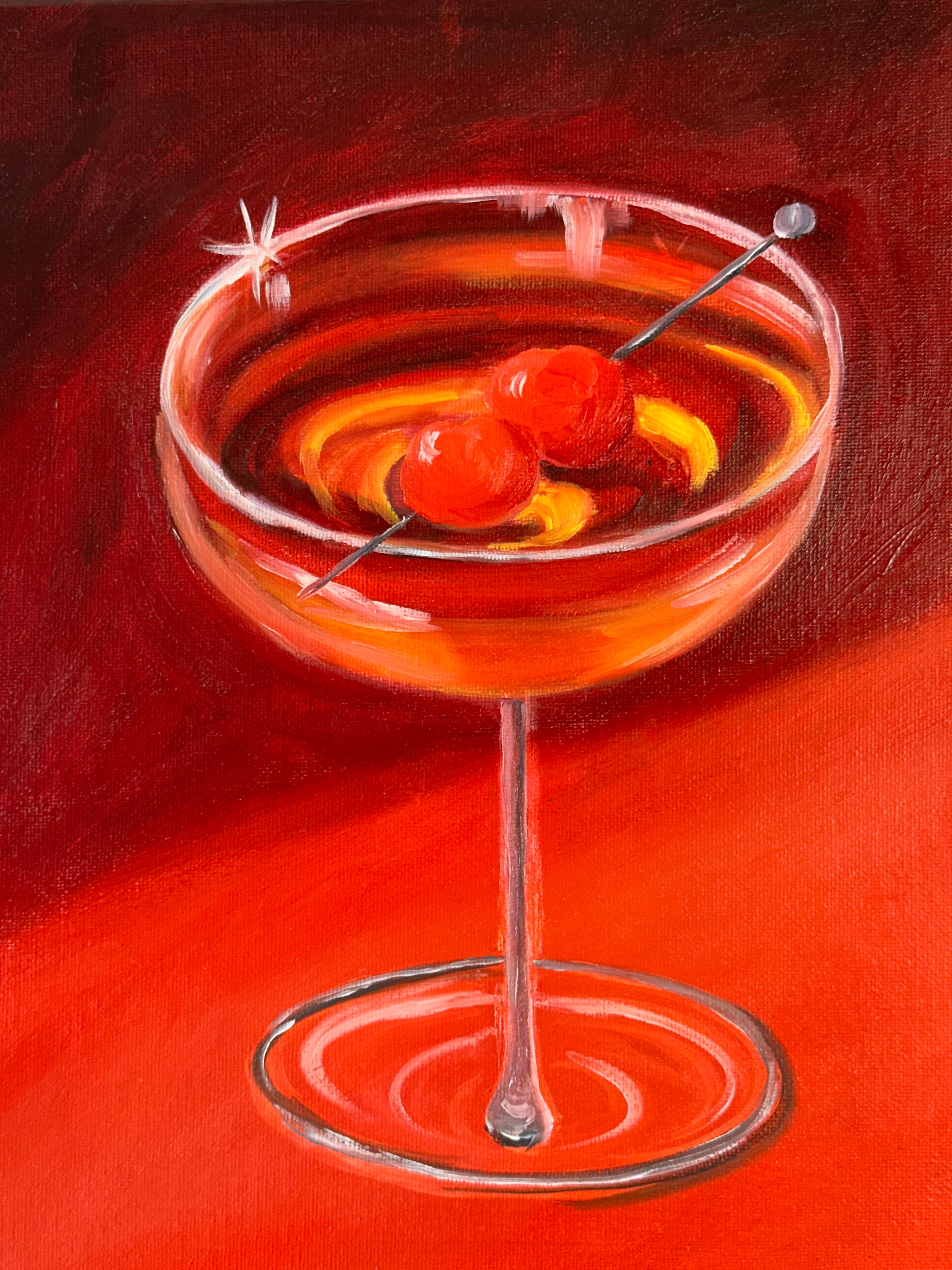 Manhattan Cocktail – Deep Red Original Oil Painting