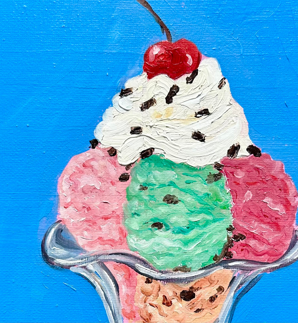 Icecream and cherry on top-Original oil painting on canvas