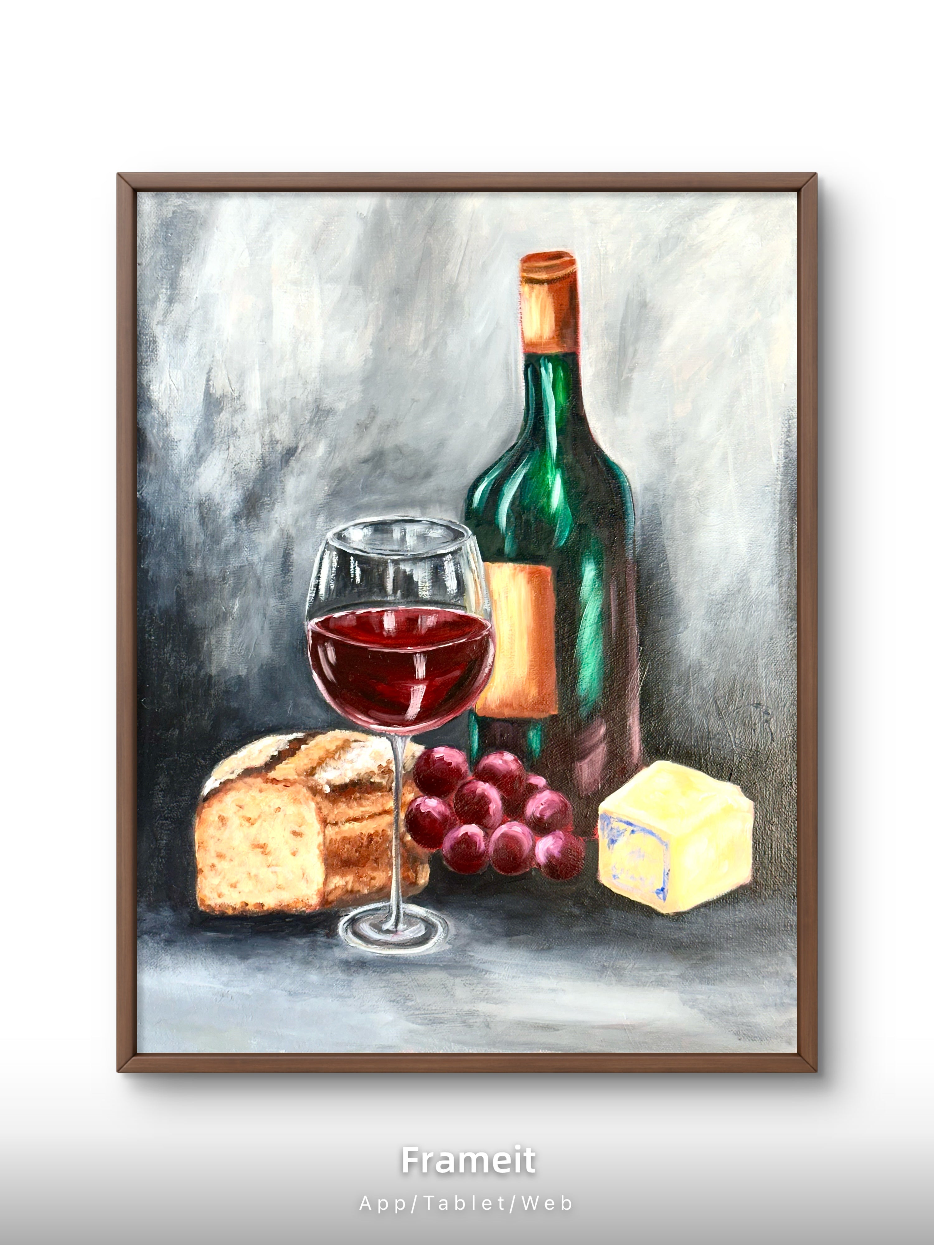 Evening Wine & Cheese – Original mixed media painting