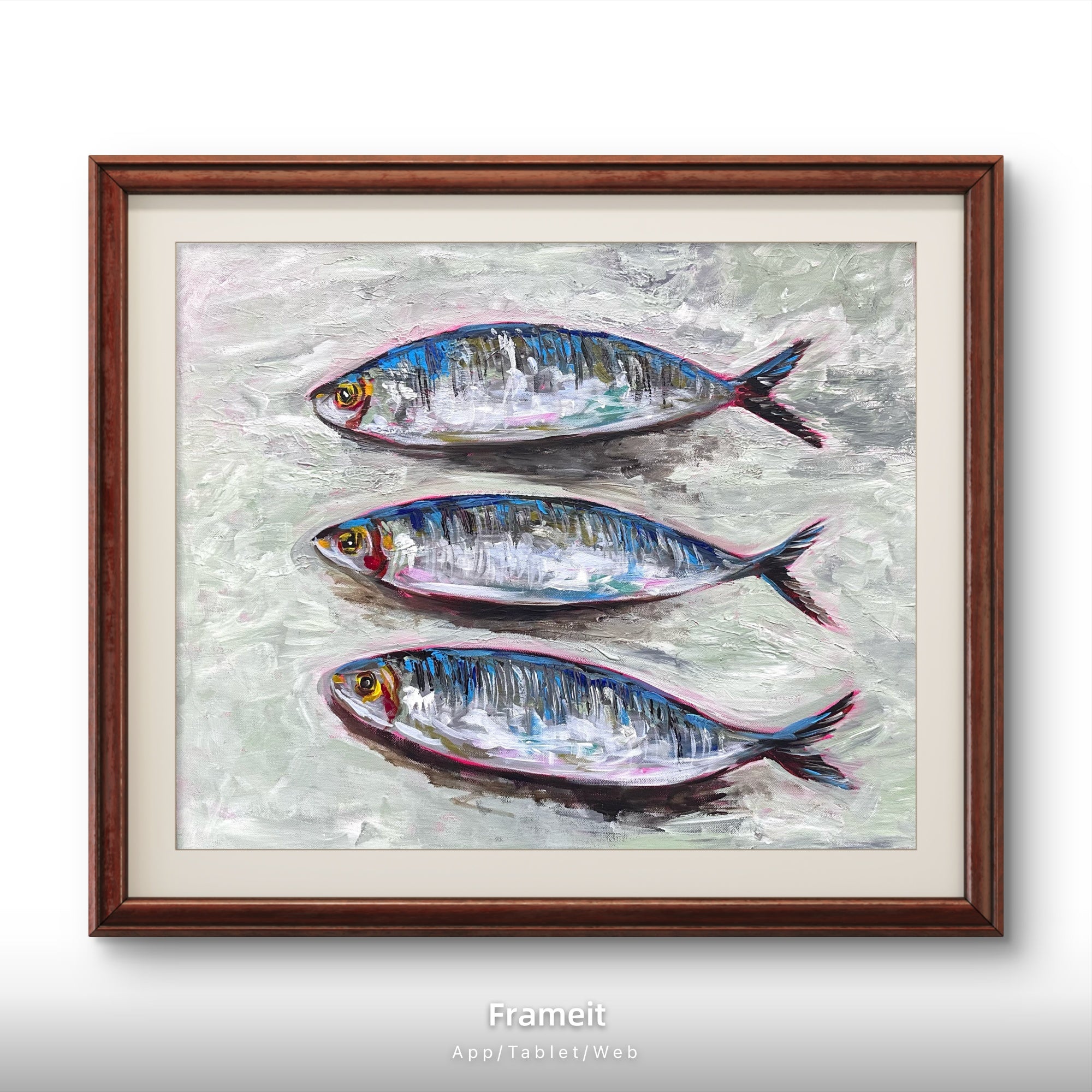 Three Sardines Original Acrylic Painting | Colourful Fish Art | Kitchen Wall Art | Textured Impasto Artwork