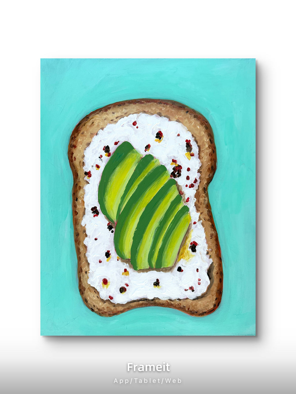 Original Avocado Toast Painting – Textured Food Still Life Kitchen Art